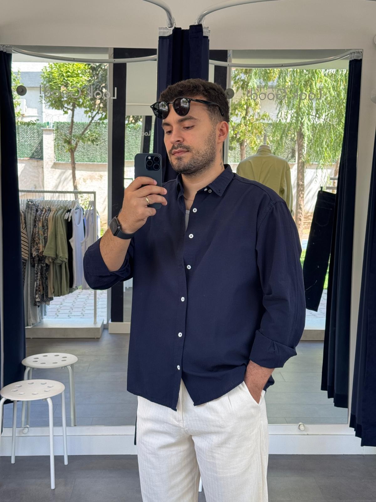 Oversize Fresh Keten Gömlek (VV361) - Lacivert