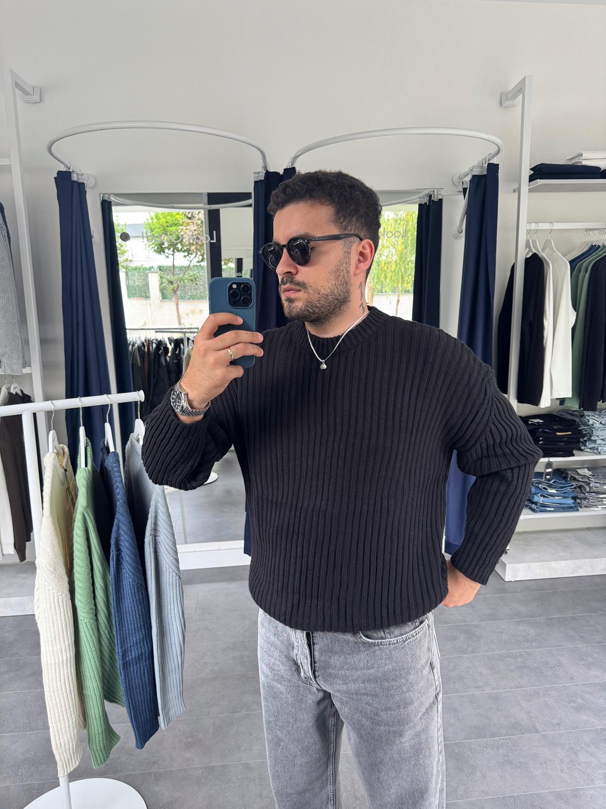 MRK Düz Oversize Örme Kazak (VV397) - Siyah
