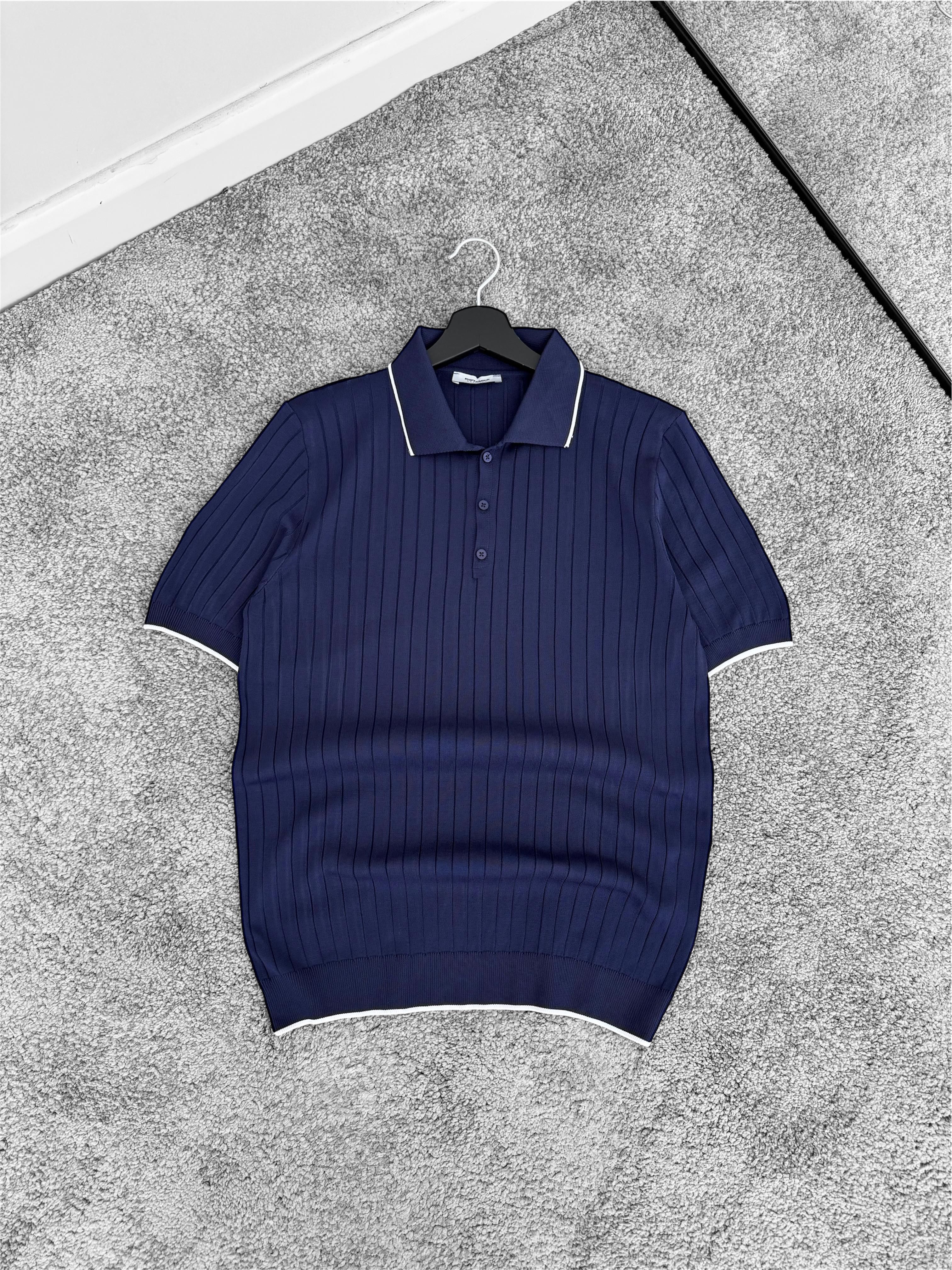 MRK Polo Yaka Düğmeli Fitilli Tişört (VV309) - Lacivert