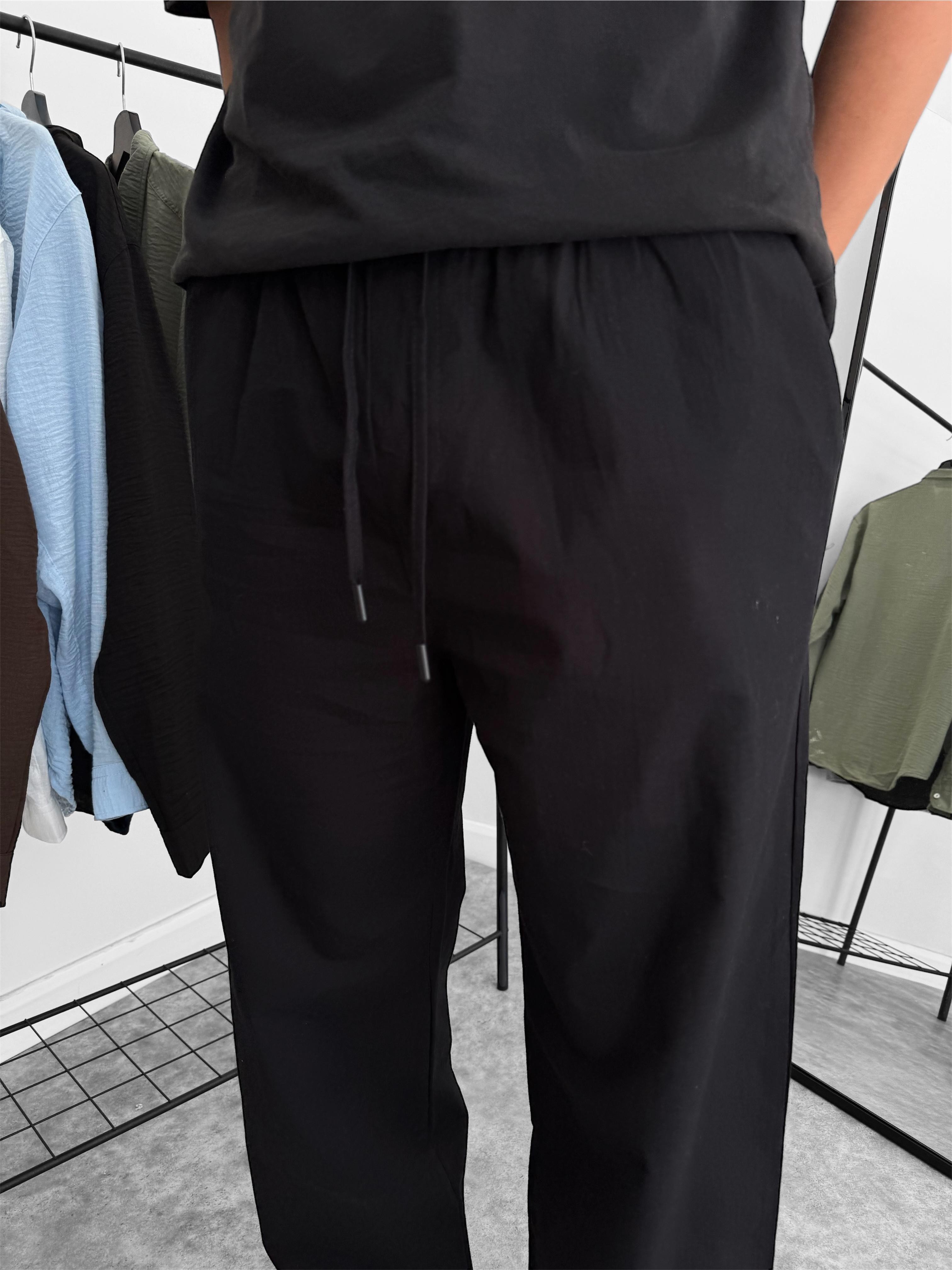 Giesto Baggy Kalıp Keten Pantolon (VV348) - Siyah