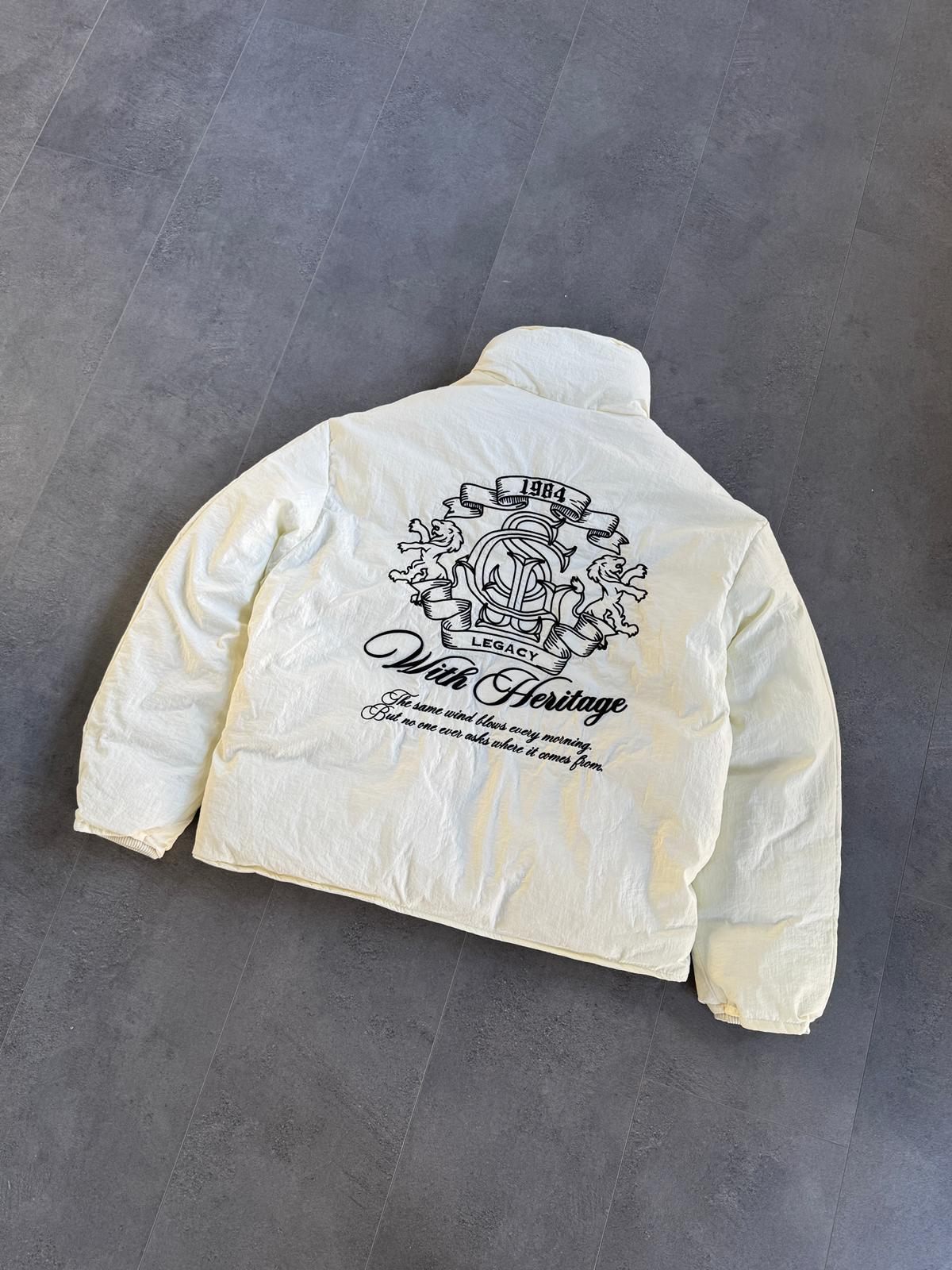 Sırt Nakışlı Oversize Şişme Mont (VV416) - Ekru