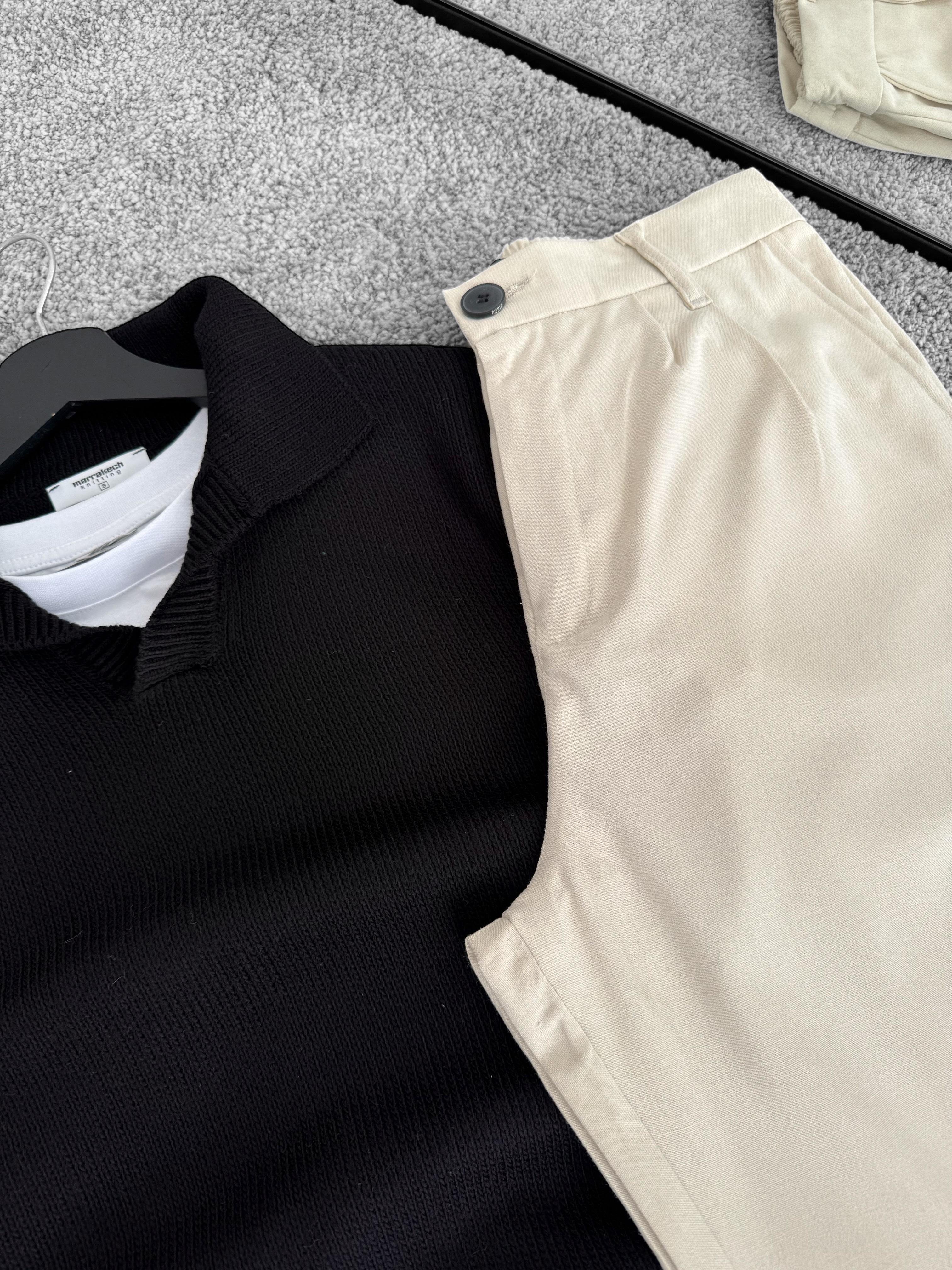 Siyah Yumuşak Kumaş Tam Oversize Triko (VV173)