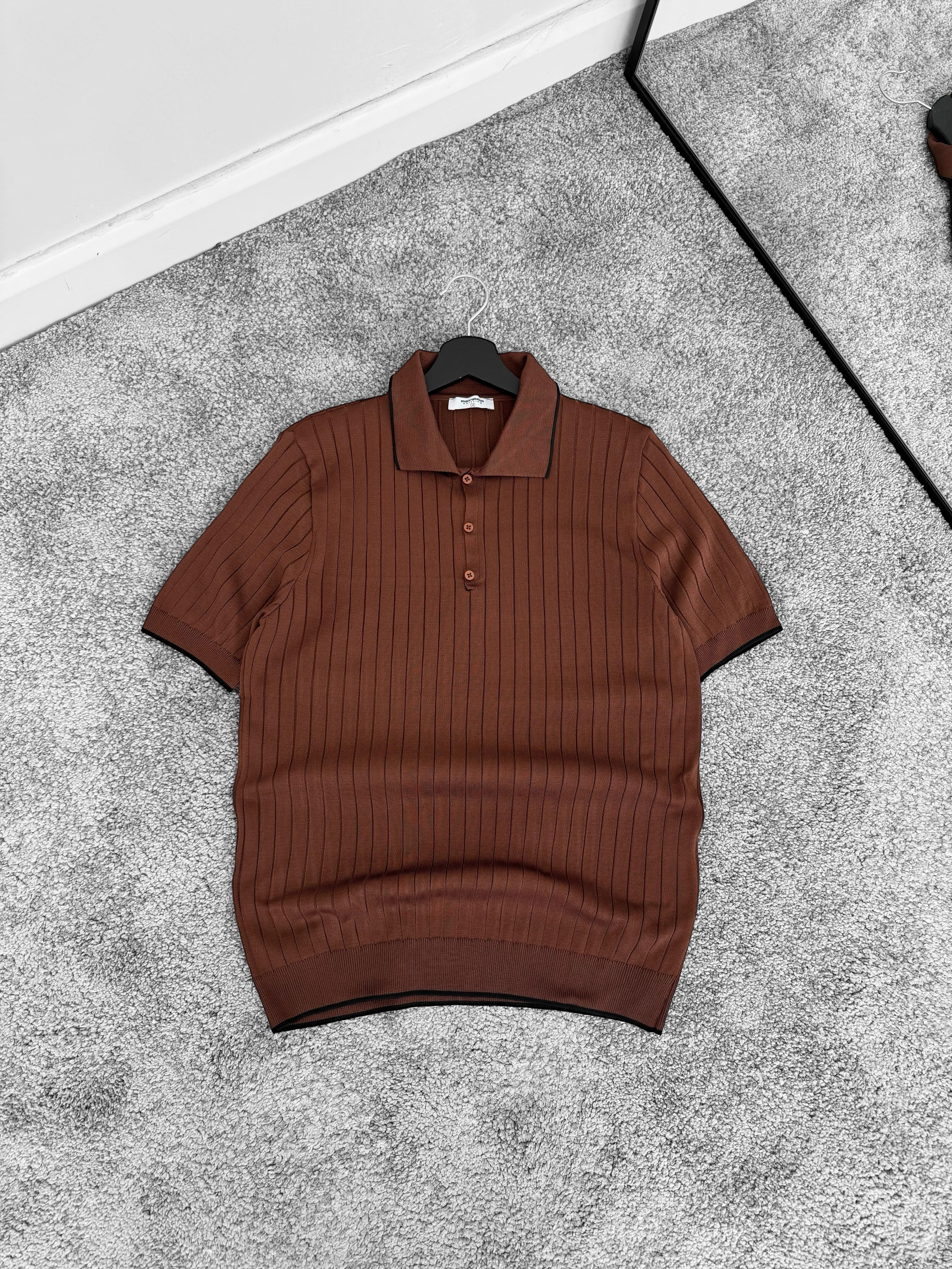 MRK Polo Yaka Düğmeli Fitilli Tişört (VV309) - Acıkahve
