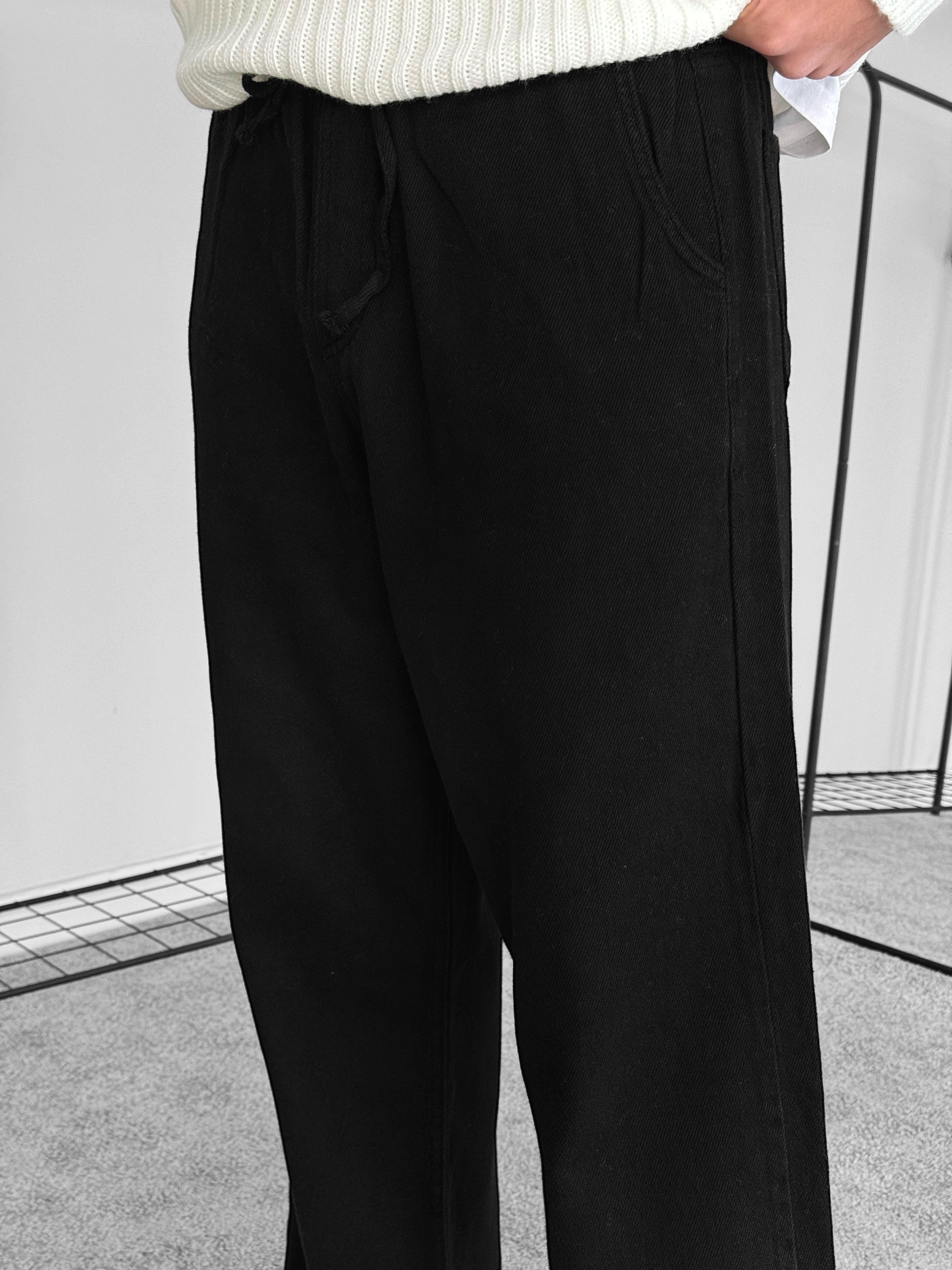 Gabardin Kumaş Baggy Kalıp Pantolon (VV202) - Siyah