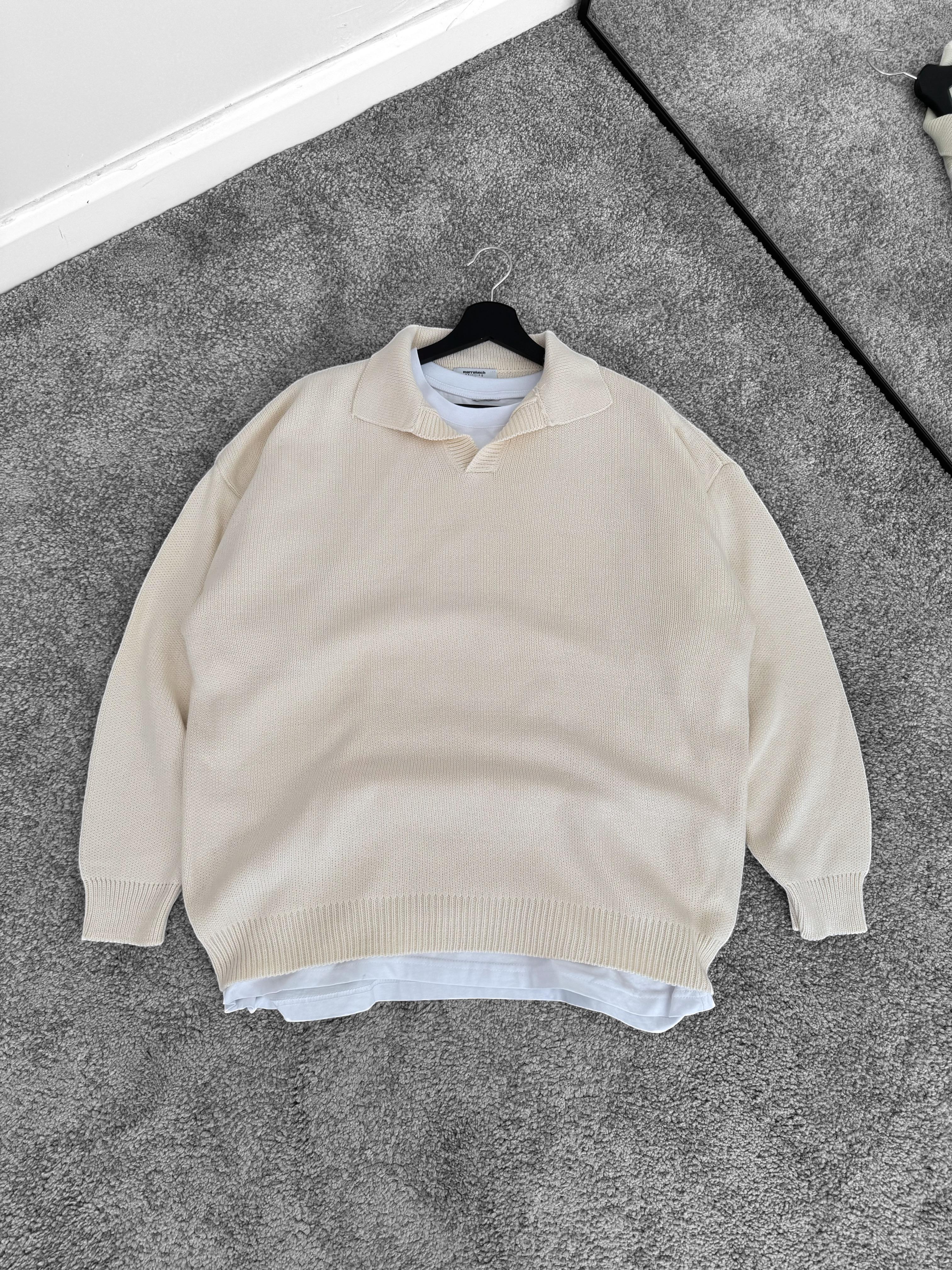 Bej Yumuşak Kumaş Tam Oversize Triko & Siyah Baggy Kalıp Kumaş Pantolon (VV168)