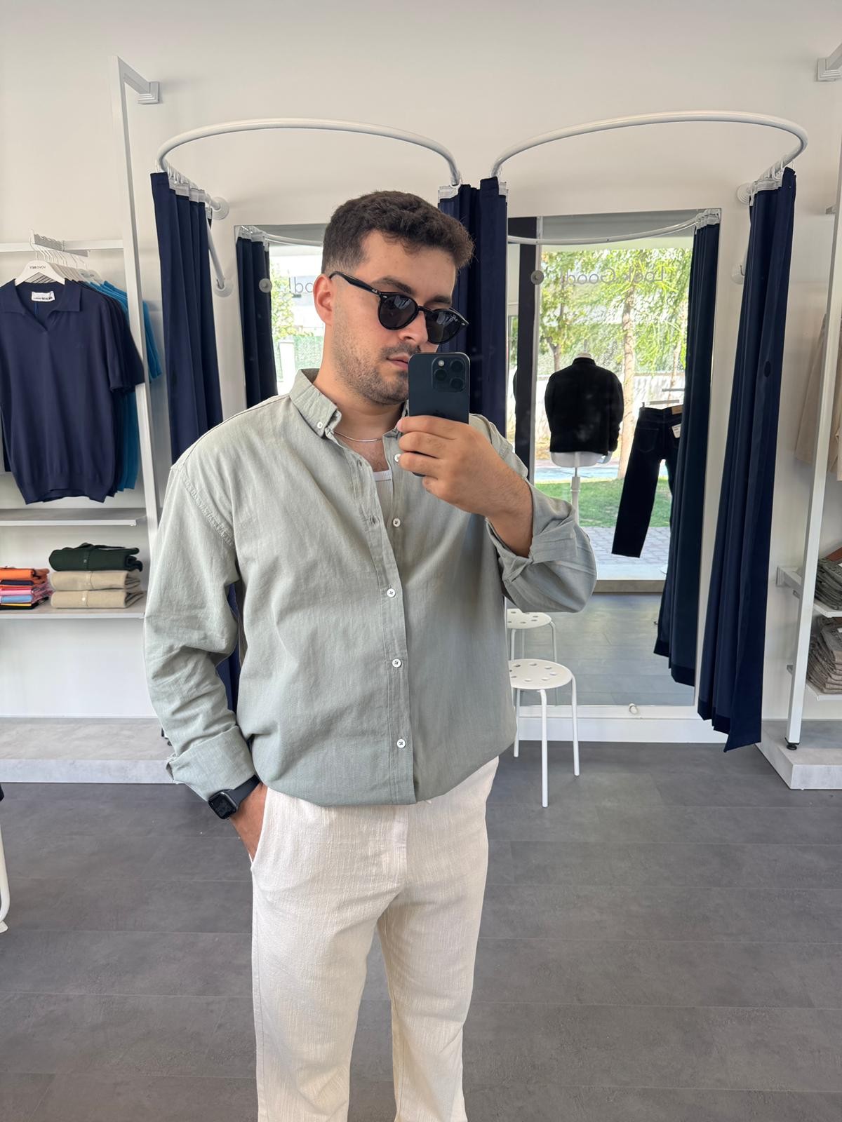 Oversize Fresh Keten Gömlek (VV361) - Haki