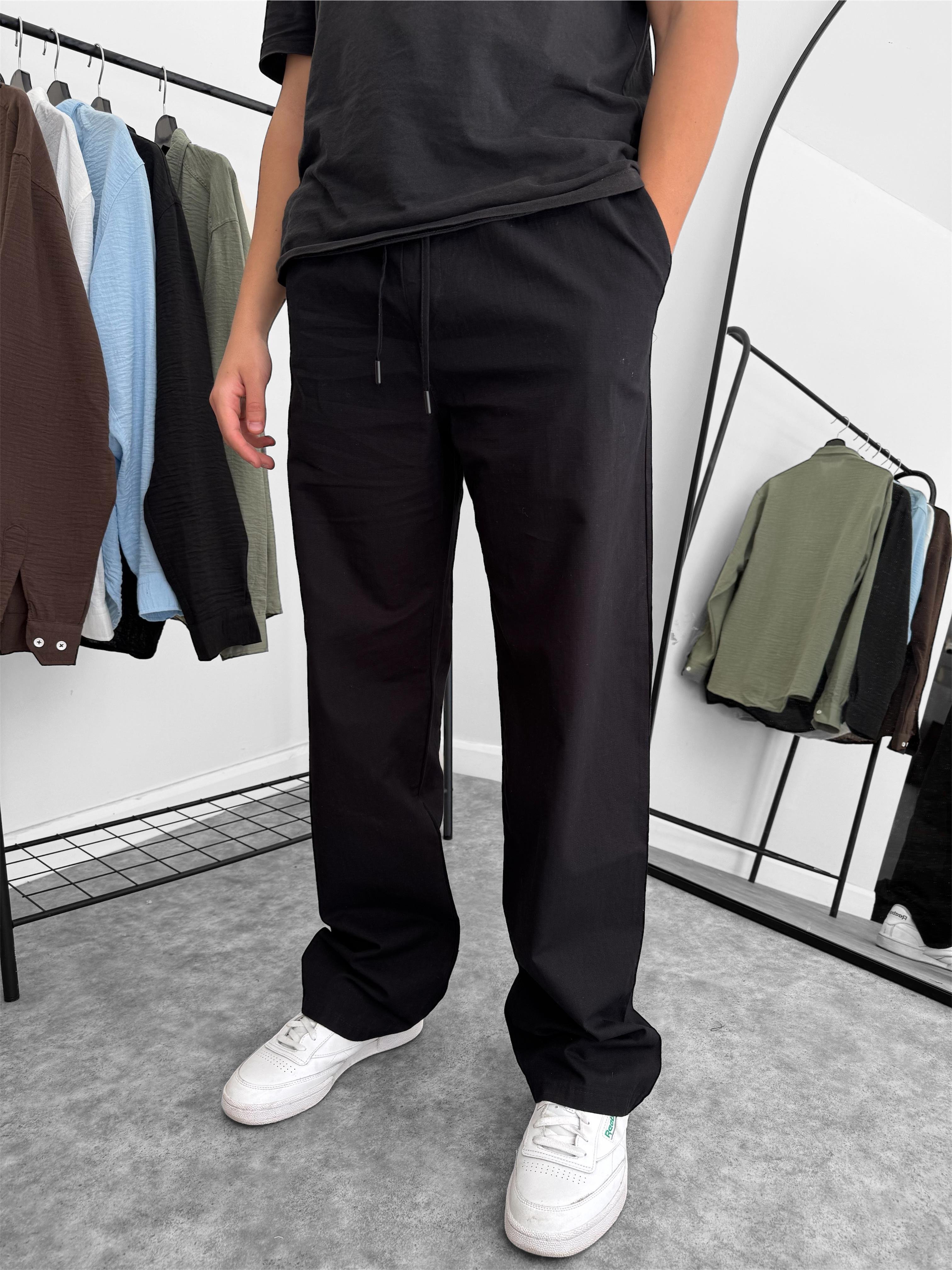 Giesto Baggy Kalıp Keten Pantolon (VV348) - Siyah