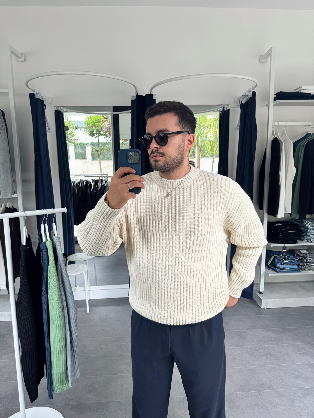 MRK Düz Oversize Örme Kazak (VV397) - Bej