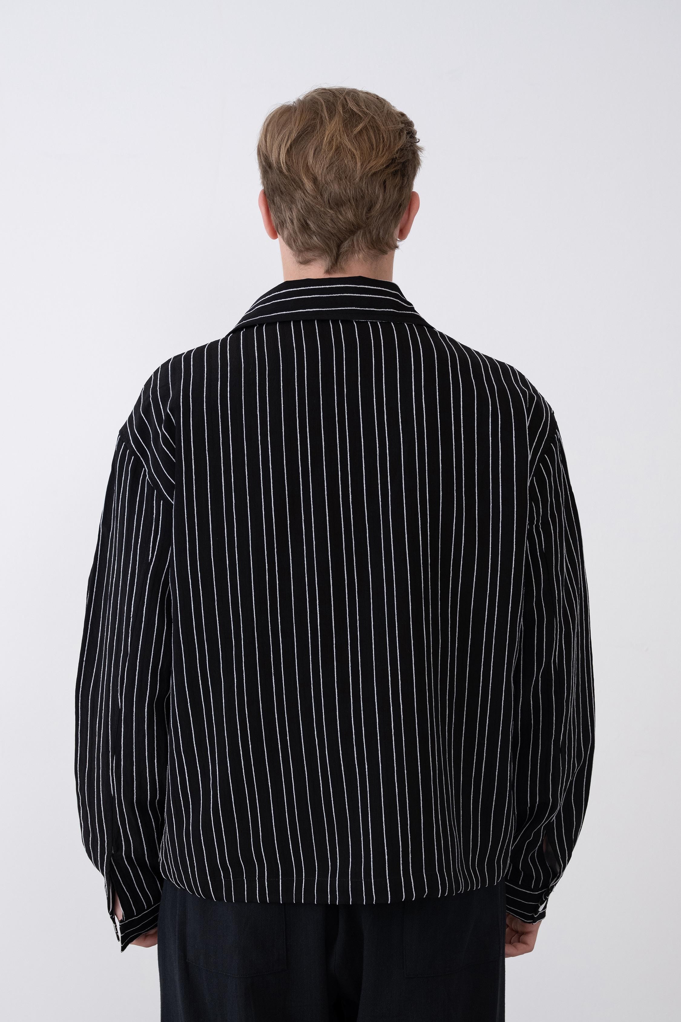Astarlı Çizgili Oversize Ceket (VP104) - Siyah