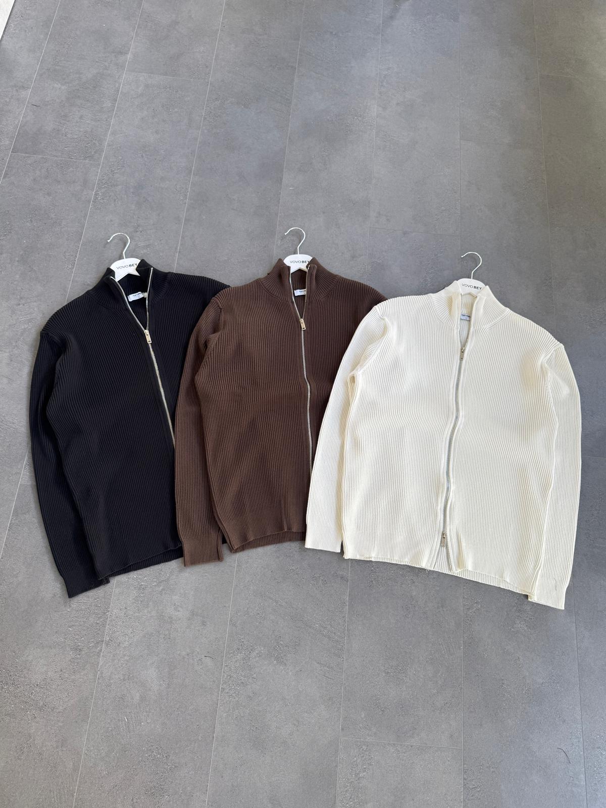 Çift Fermuarlı Standart Kalıp Hırka (VV378)