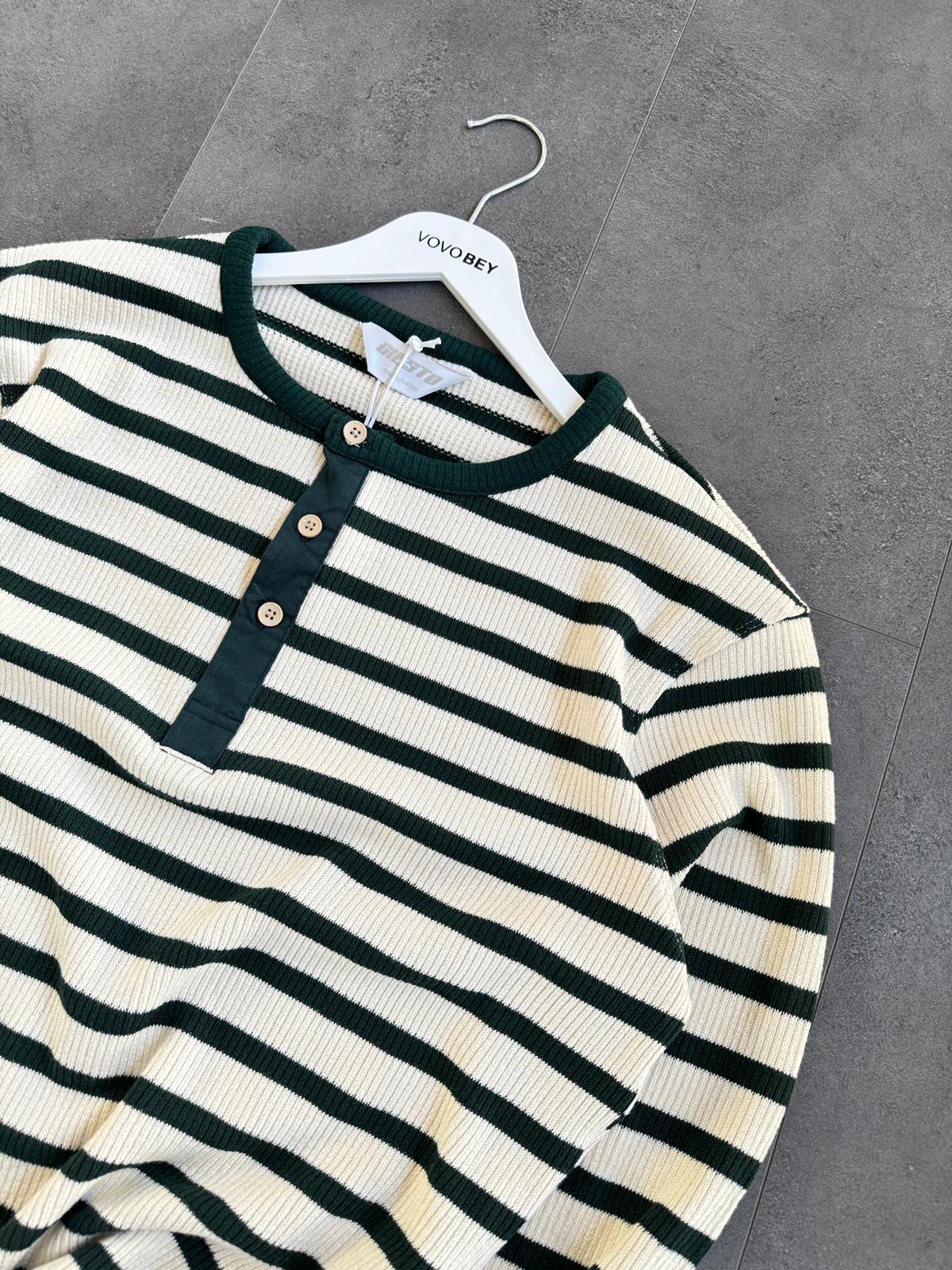 GG Çizgili Triko Kazak (VV396) - Yeşil