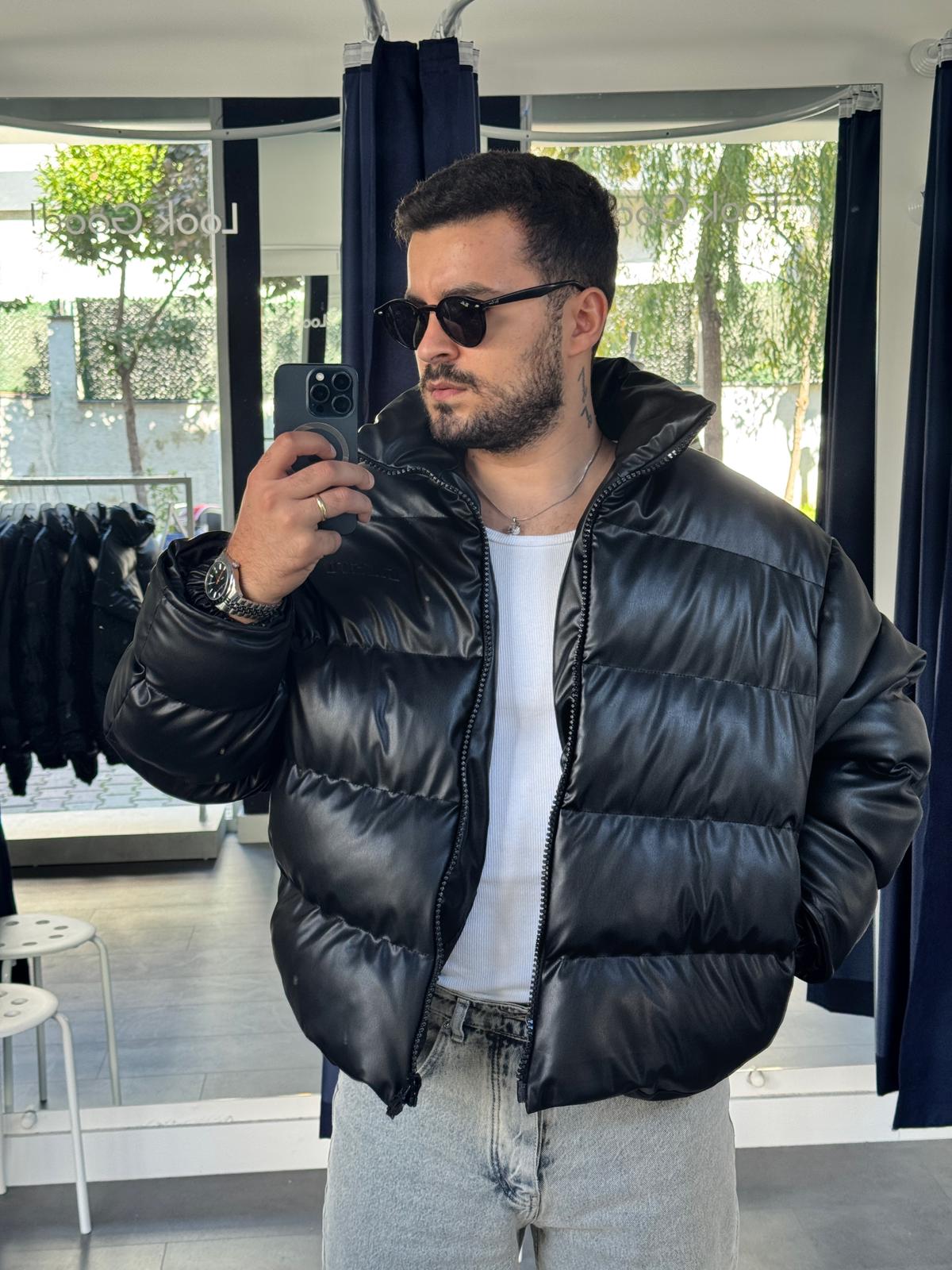 GG Oversize Suni Deri Şişme Mont (VV399)