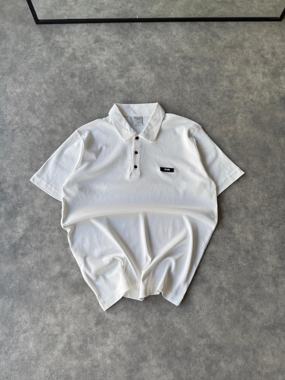 MM Polo Yaka Düğmeli Oversize Tişört (VV349) - Beyaz
