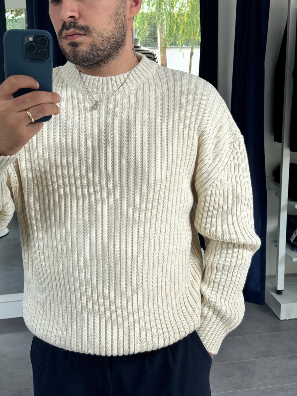 MRK Düz Oversize Örme Kazak (VV397) - Bej