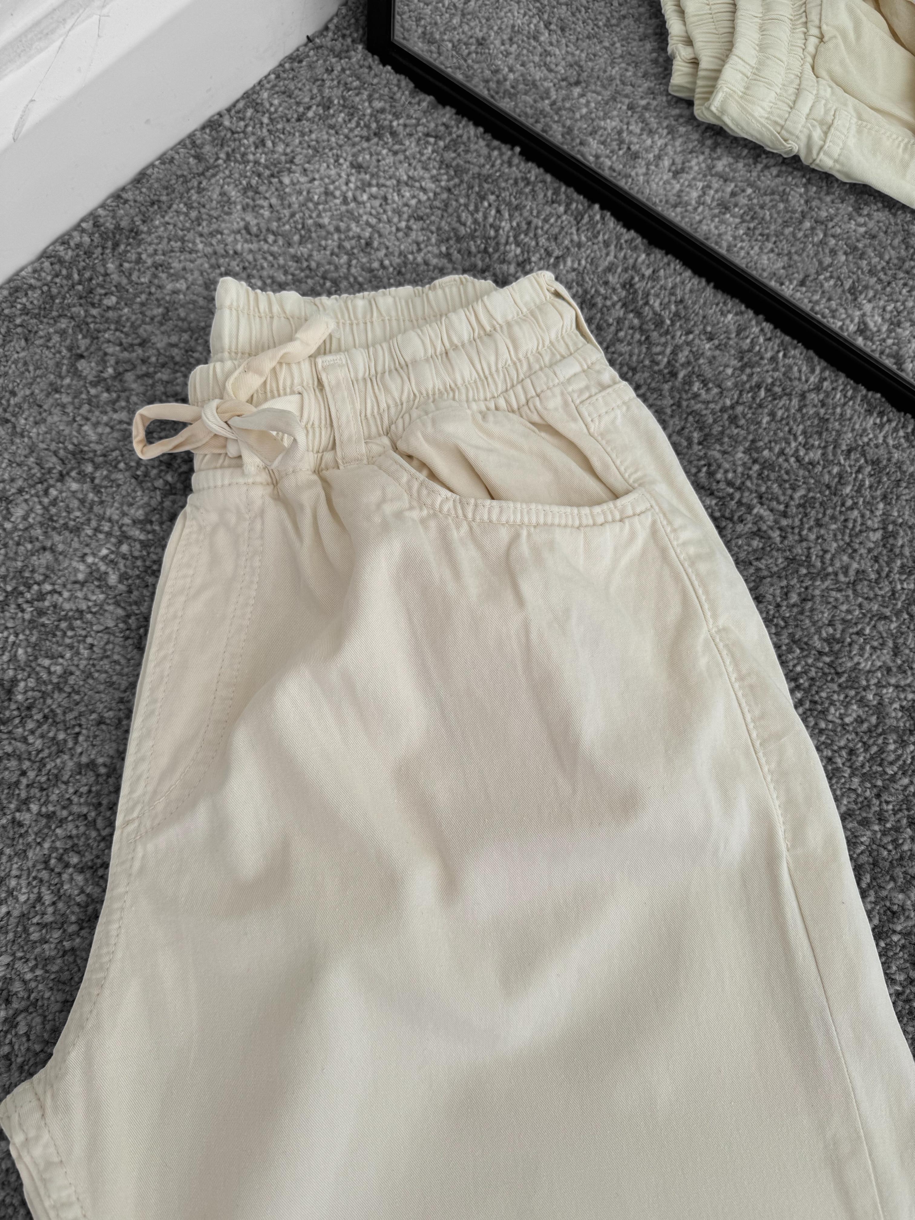 Bej Baggy Bağcıklı Gabardin Pantolon
