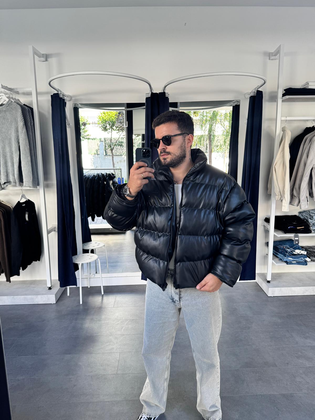 GG Oversize Suni Deri Şişme Mont (VV399)