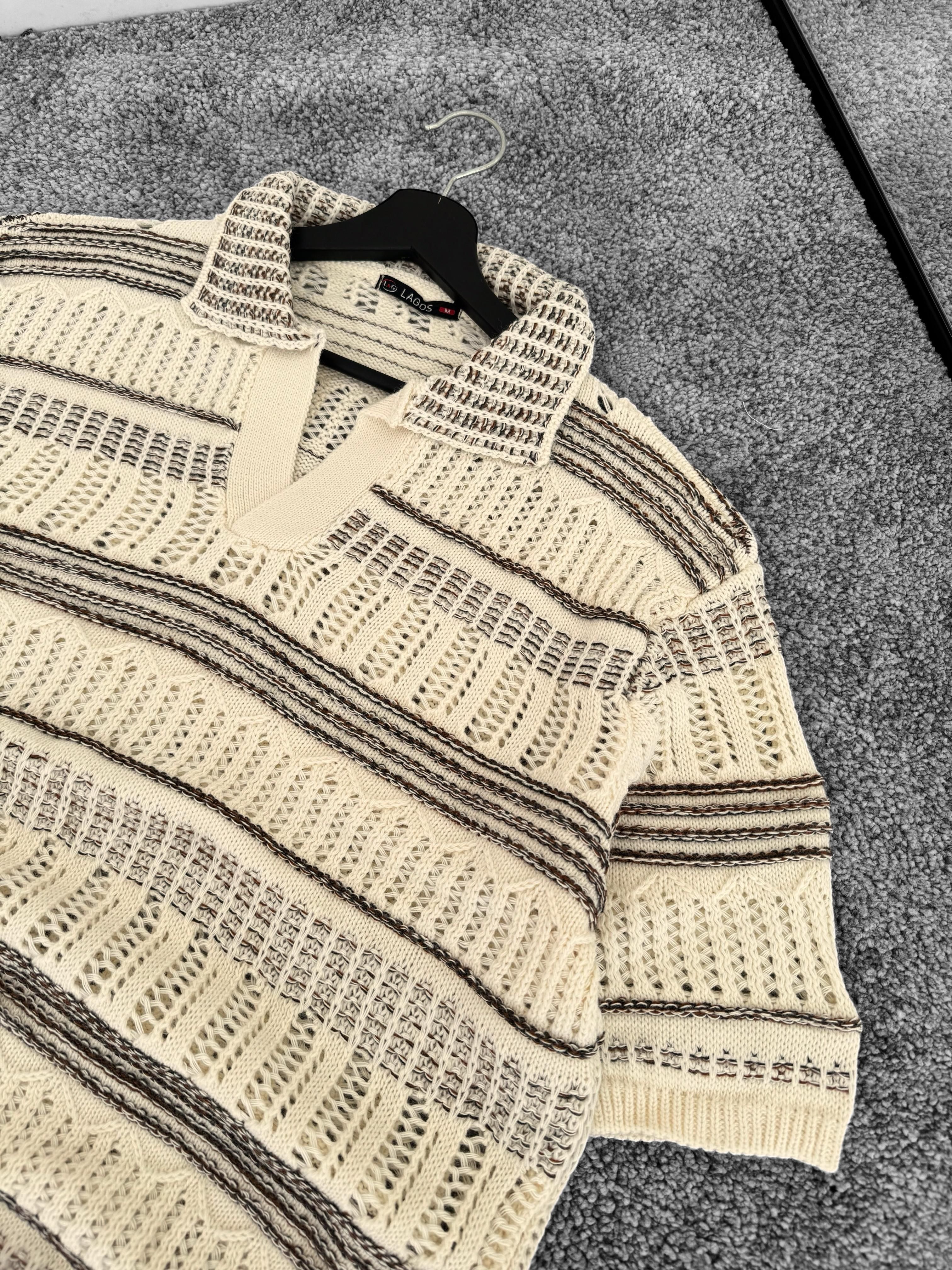 Bej ZR Kalın Kumaş Kroşe Tişört & Bej Kumaş Pantolon (VV255)