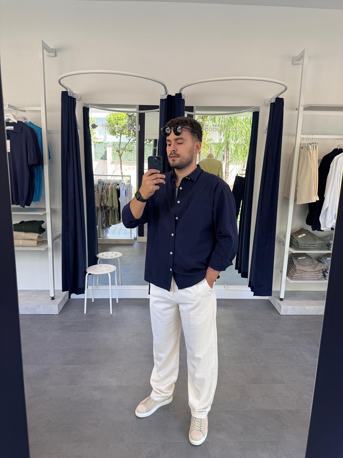 Oversize Fresh Keten Gömlek (VV361) - Lacivert