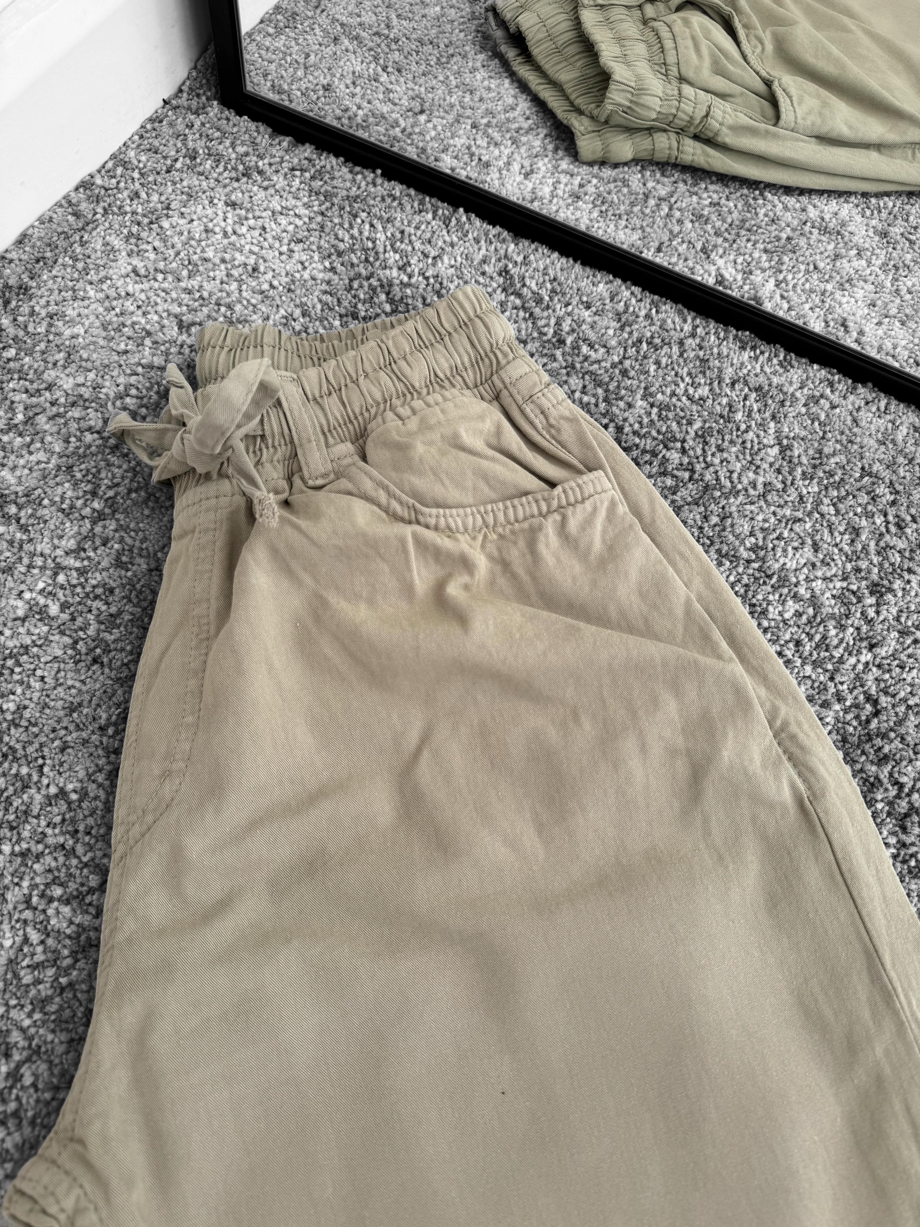 Haki Baggy Bağcıklı Gabardin Pantolon