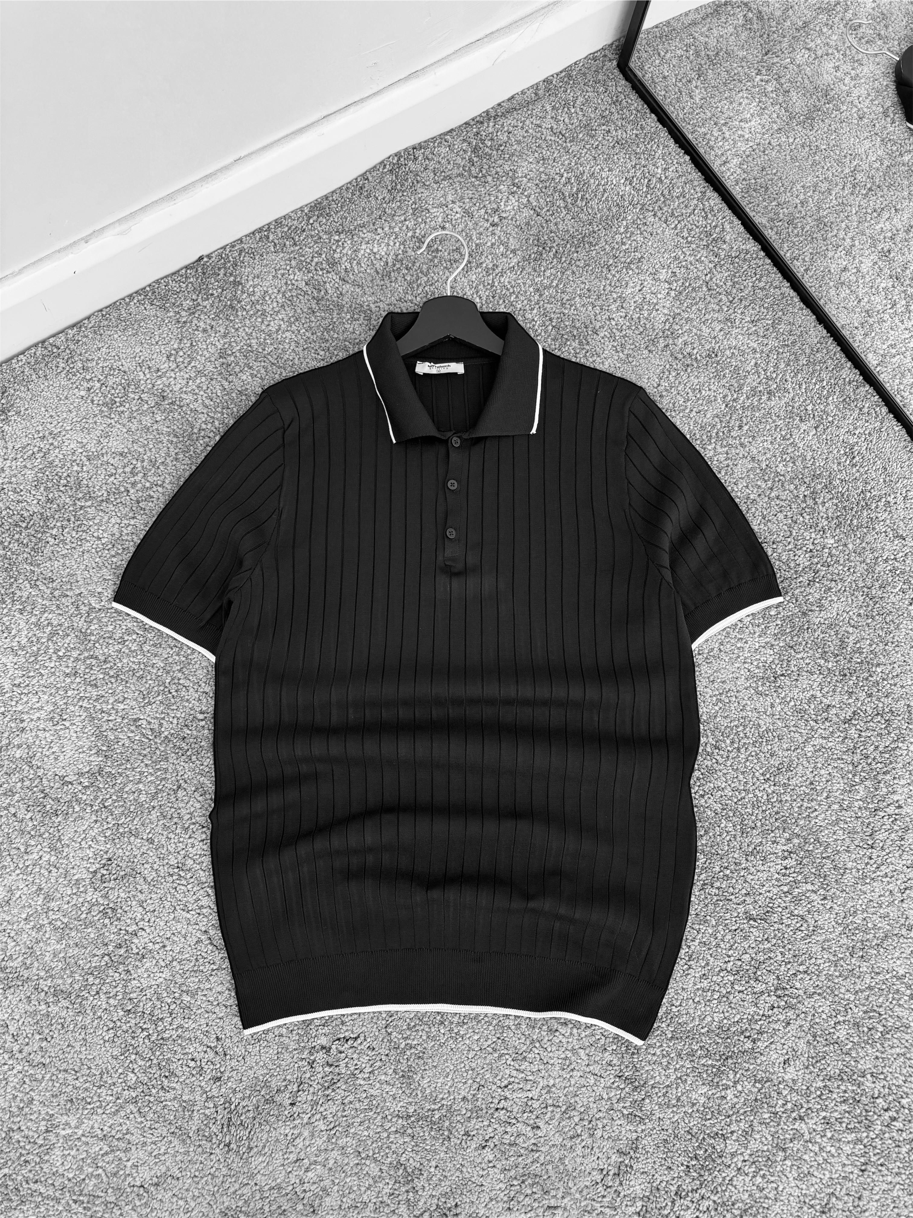 MRK Polo Yaka Düğmeli Fitilli Tişört (VV309) - Siyah