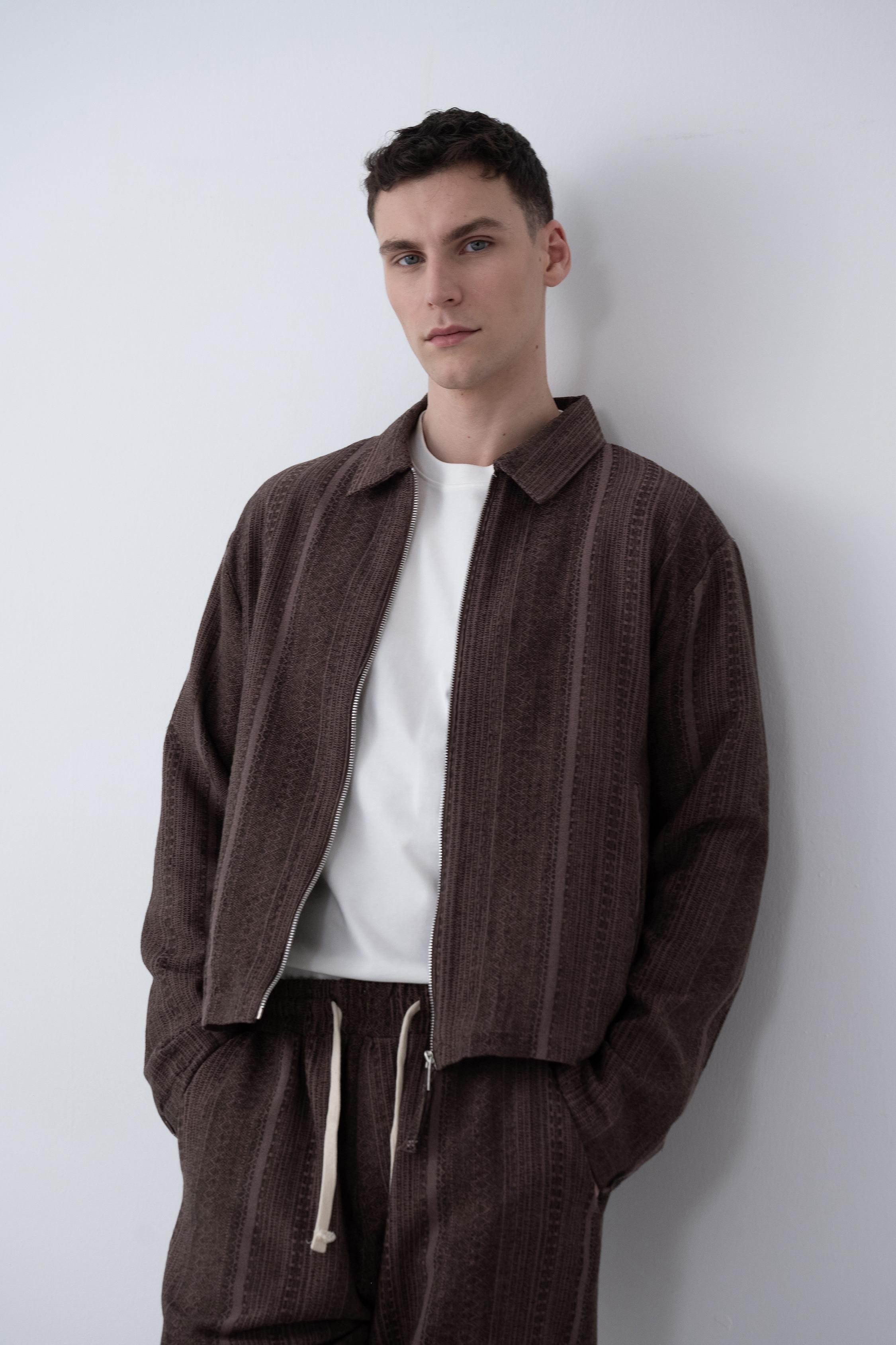 Etnik Desen Oversize Ceket (VP101) - Acıkahve