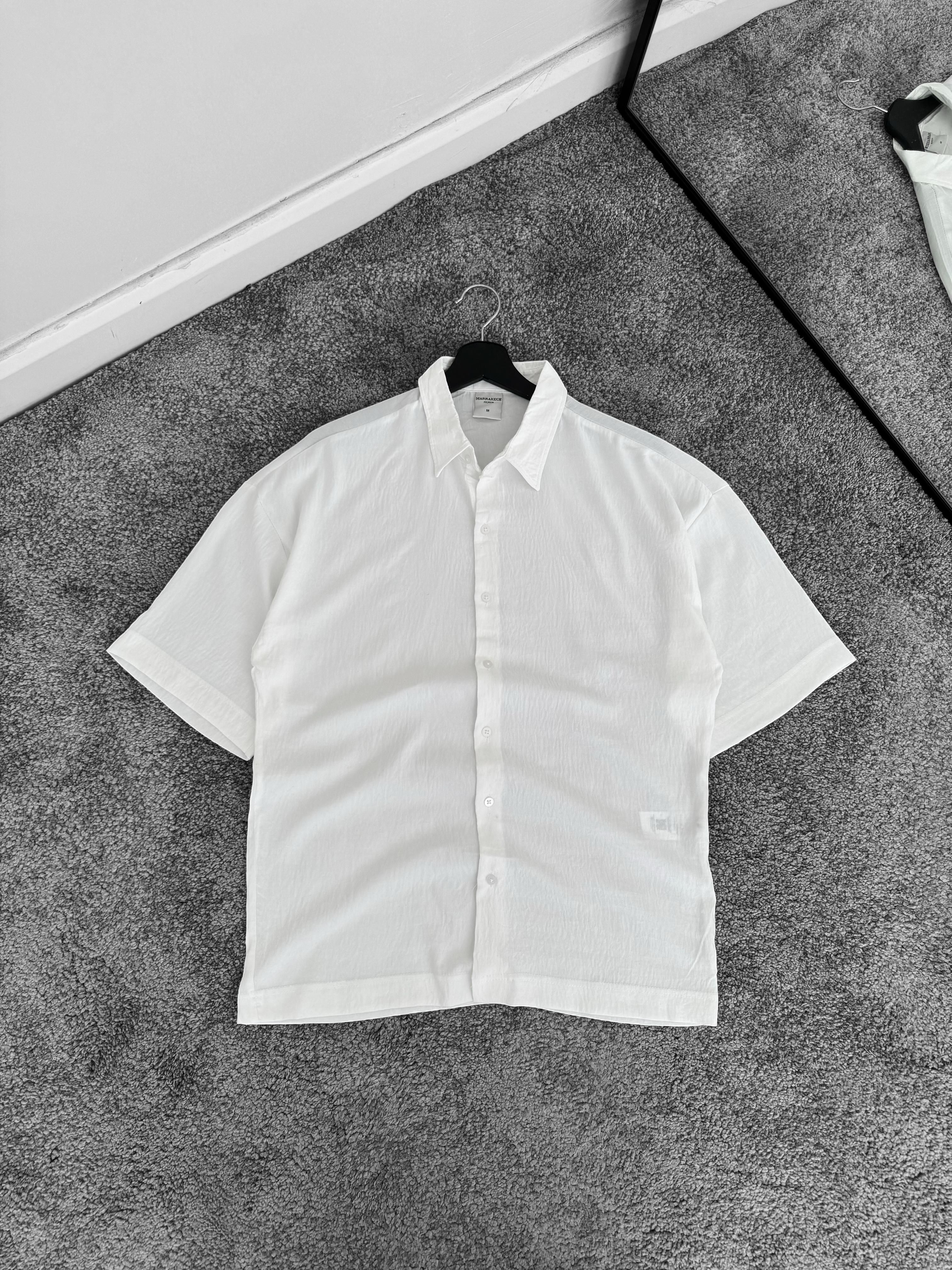 Kısa Kollu Oversize Keten Gömlek (VV324) - Beyaz