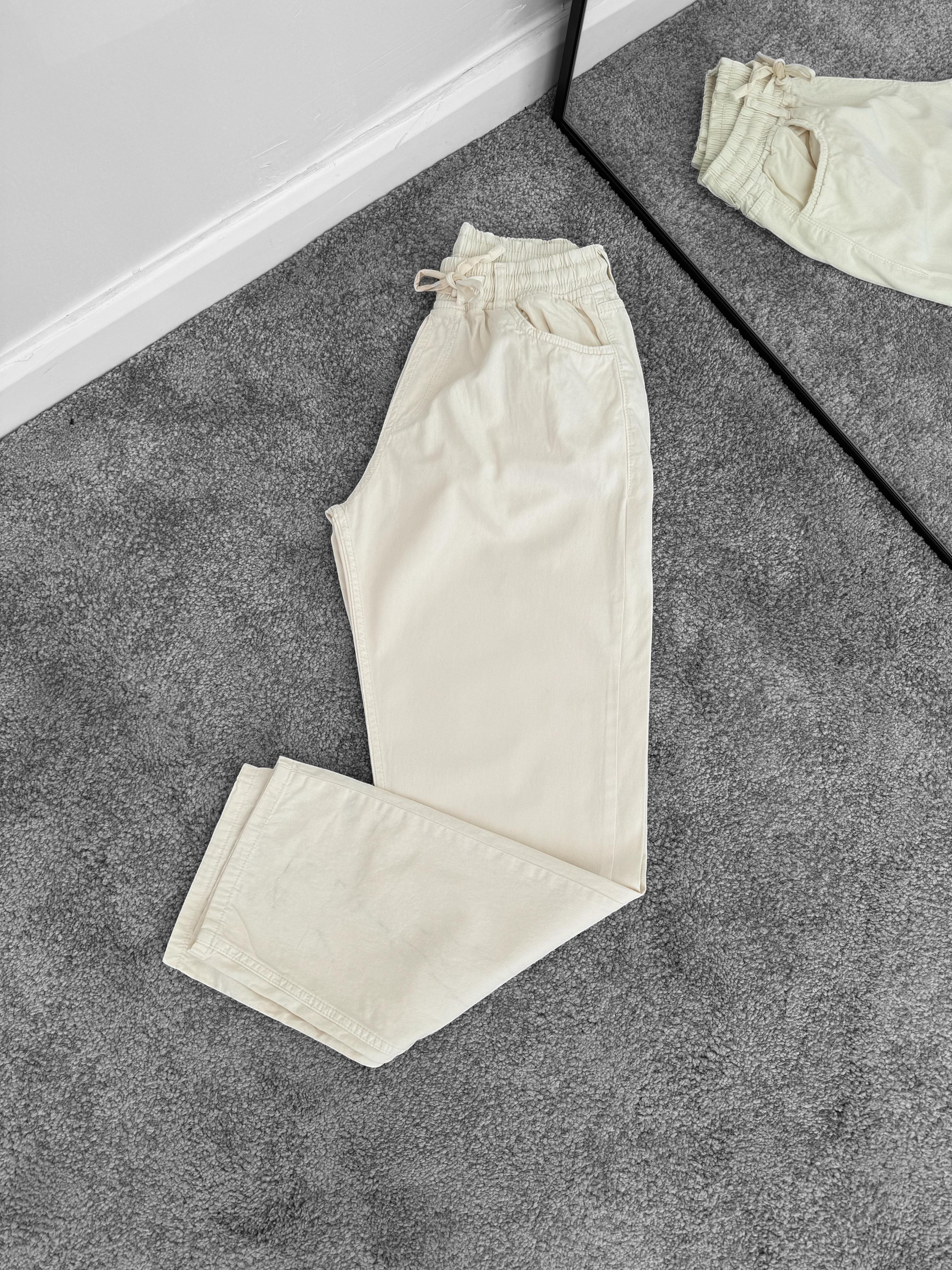 Bej Baggy Bağcıklı Gabardin Pantolon