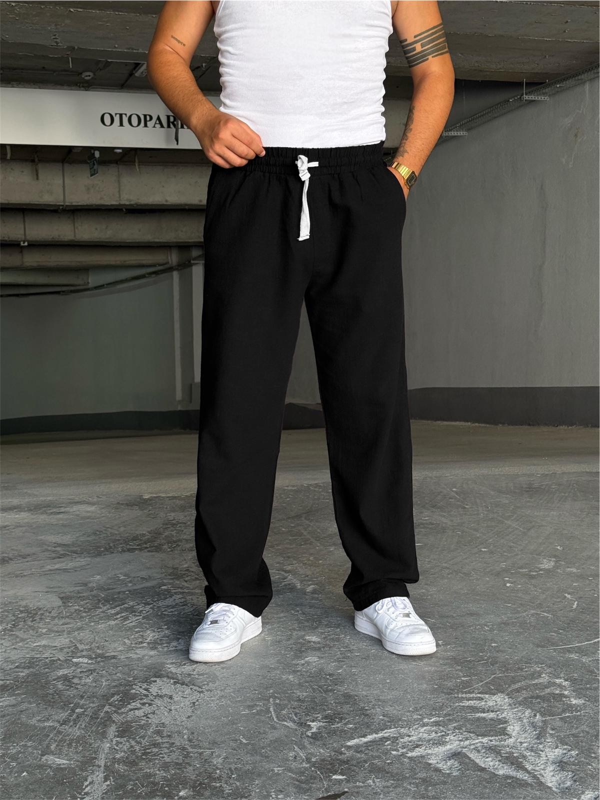GG Baggy Keten Pantolon (VV353)  - Siyah