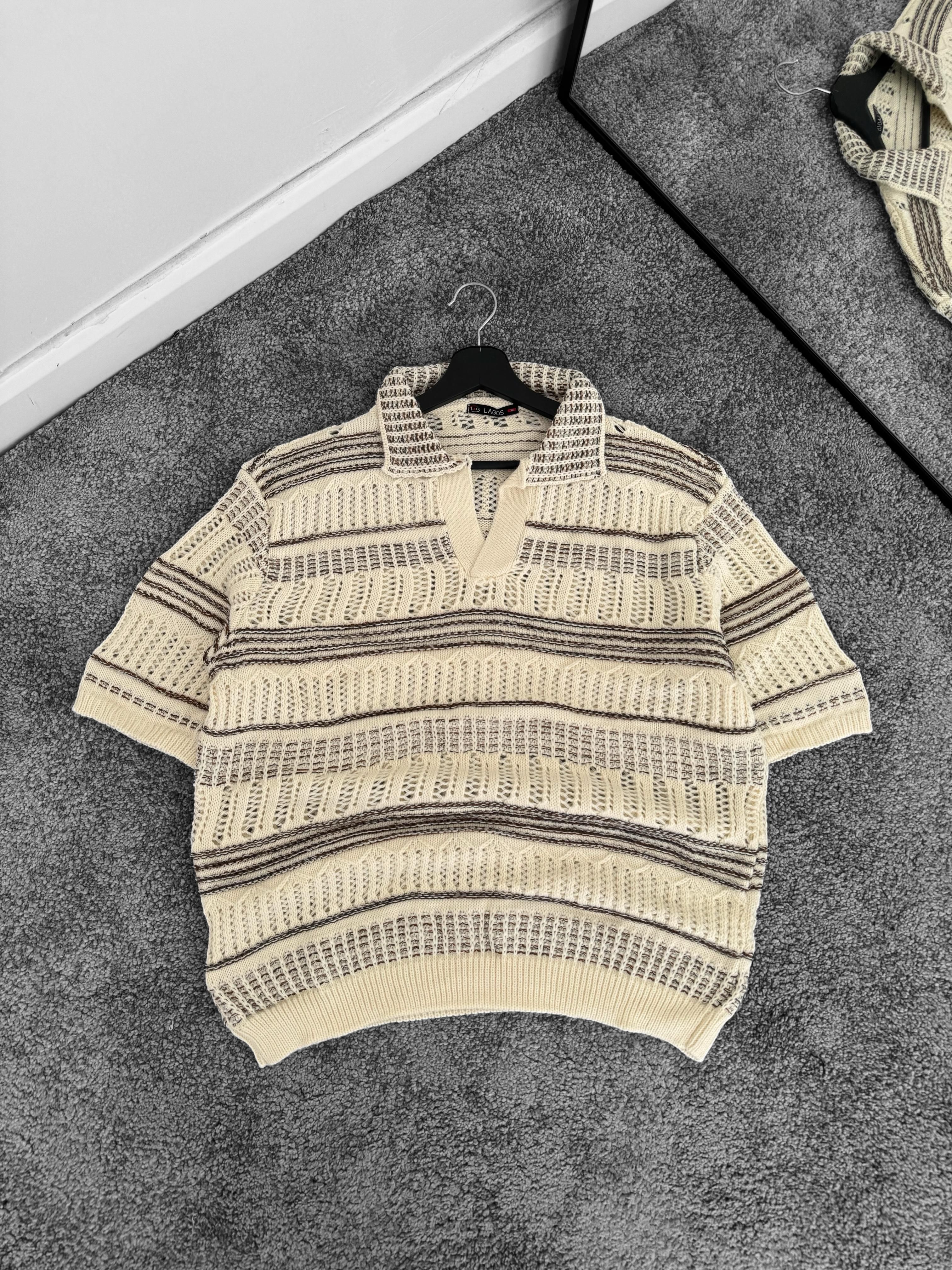 Bej ZR Kalın Kumaş Kroşe Tişört & Bej Kumaş Pantolon (VV255)