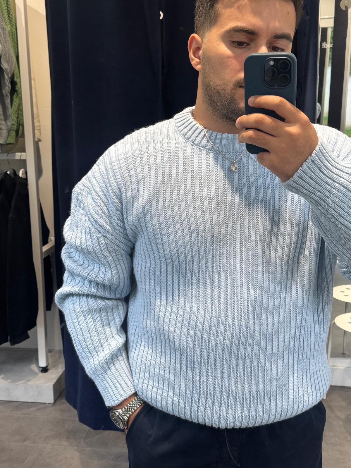 MRK Düz Fitilli Oversize Örme Kazak (VV397) - Bebe Mavi