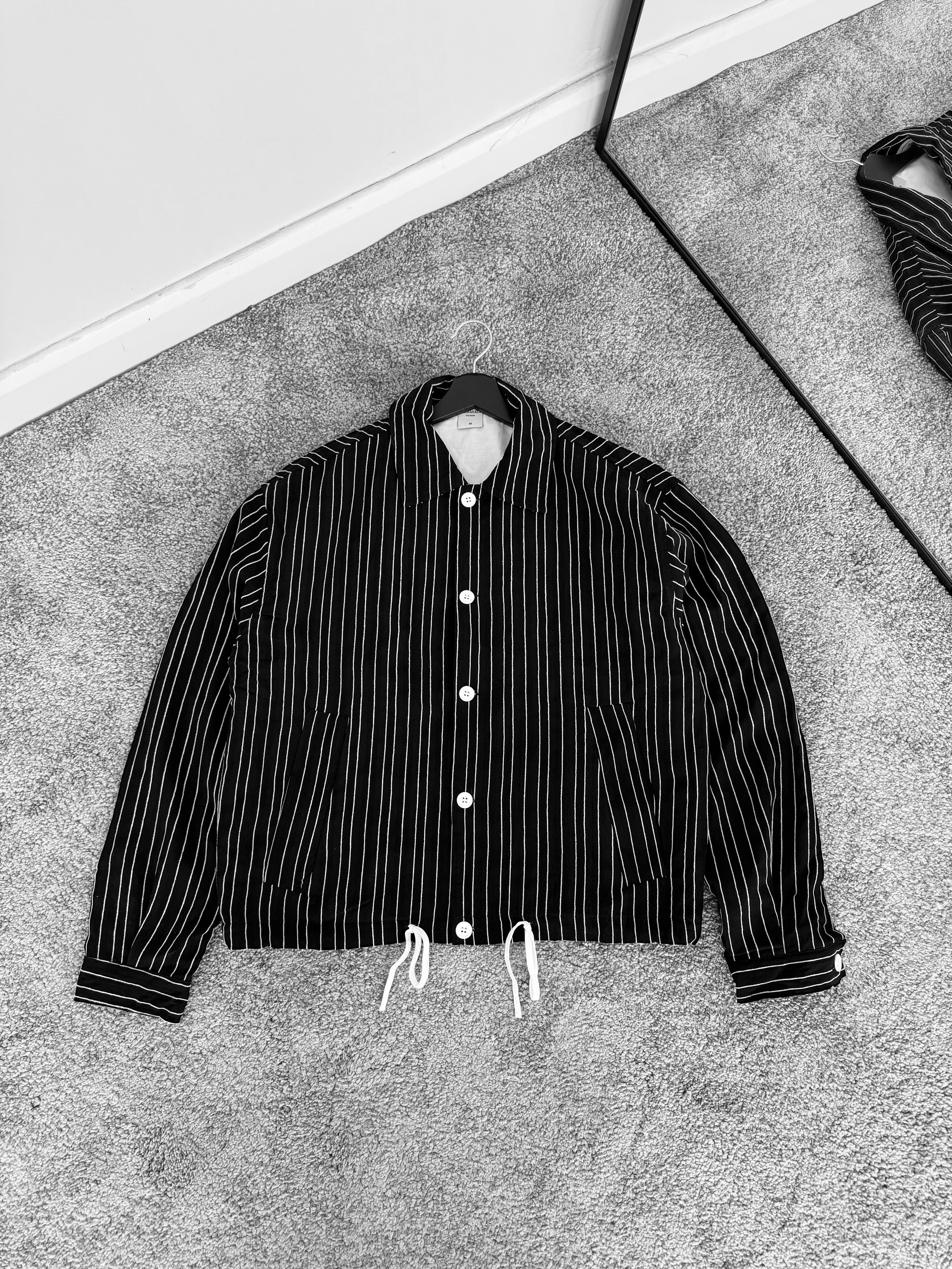 Astarlı Çizgili Oversize Ceket (VV314) - Siyah