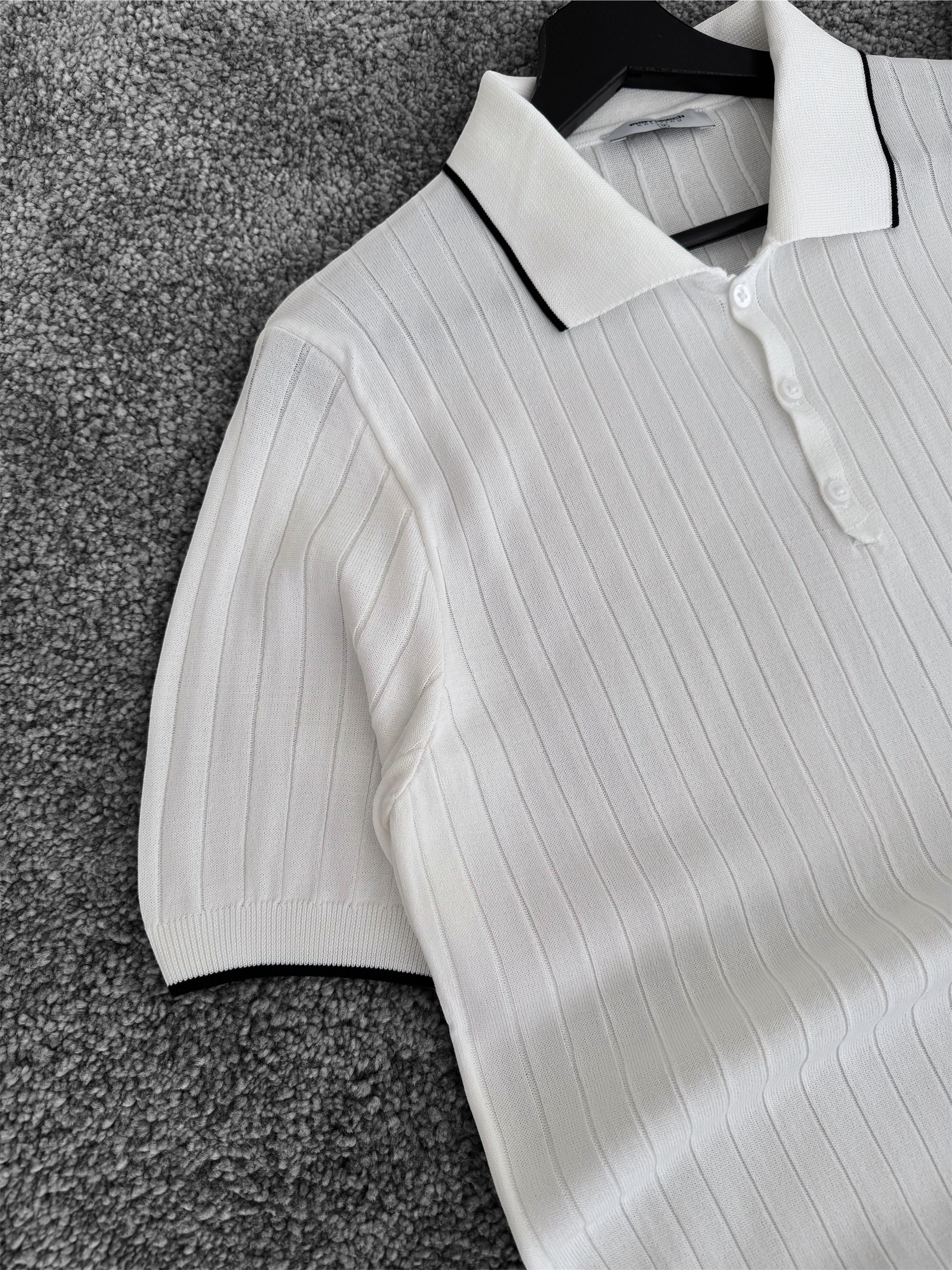 MRK Polo Yaka Düğmeli Fitilli Tişört (VV309) - Beyaz
