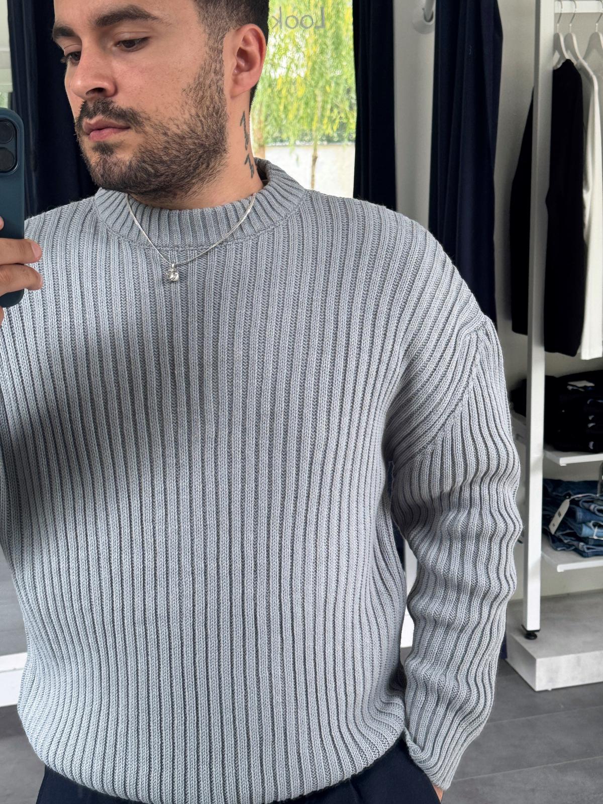 MRK Düz Oversize Örme Kazak (VV397) - Gri
