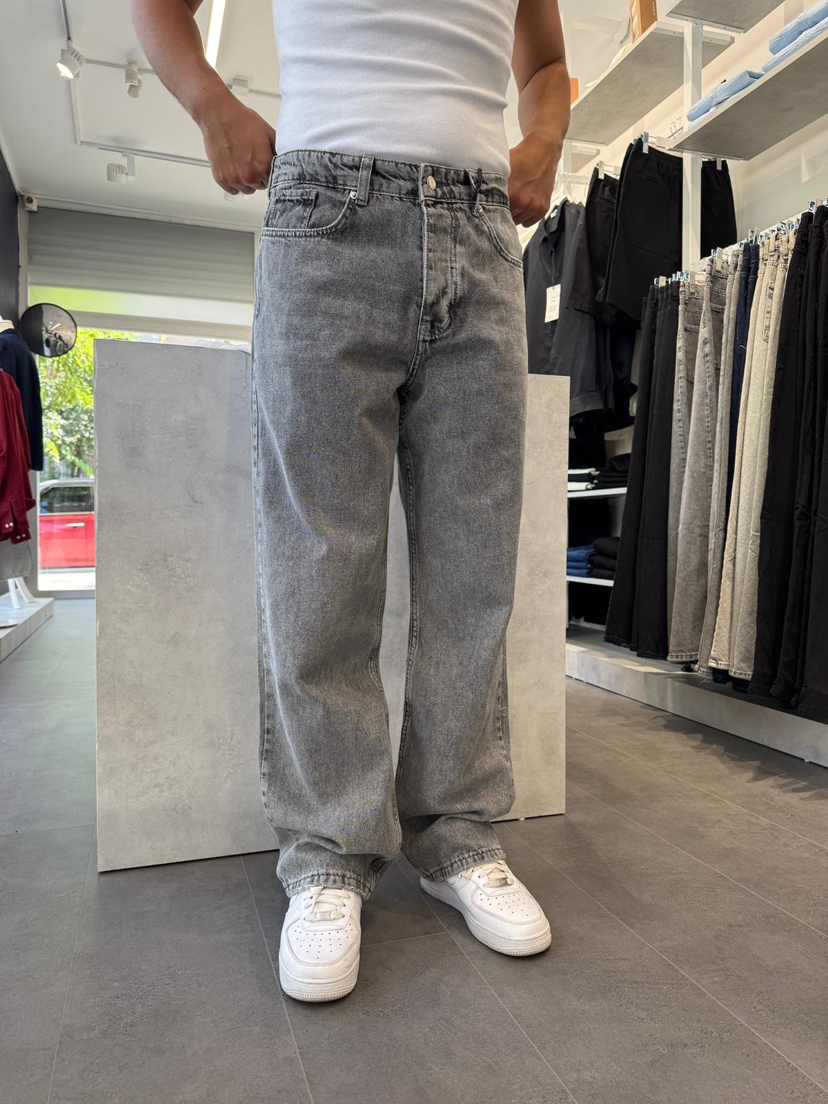  Regular Fit Baggy Kalıp Kot Pantolon (VV363) - Gri