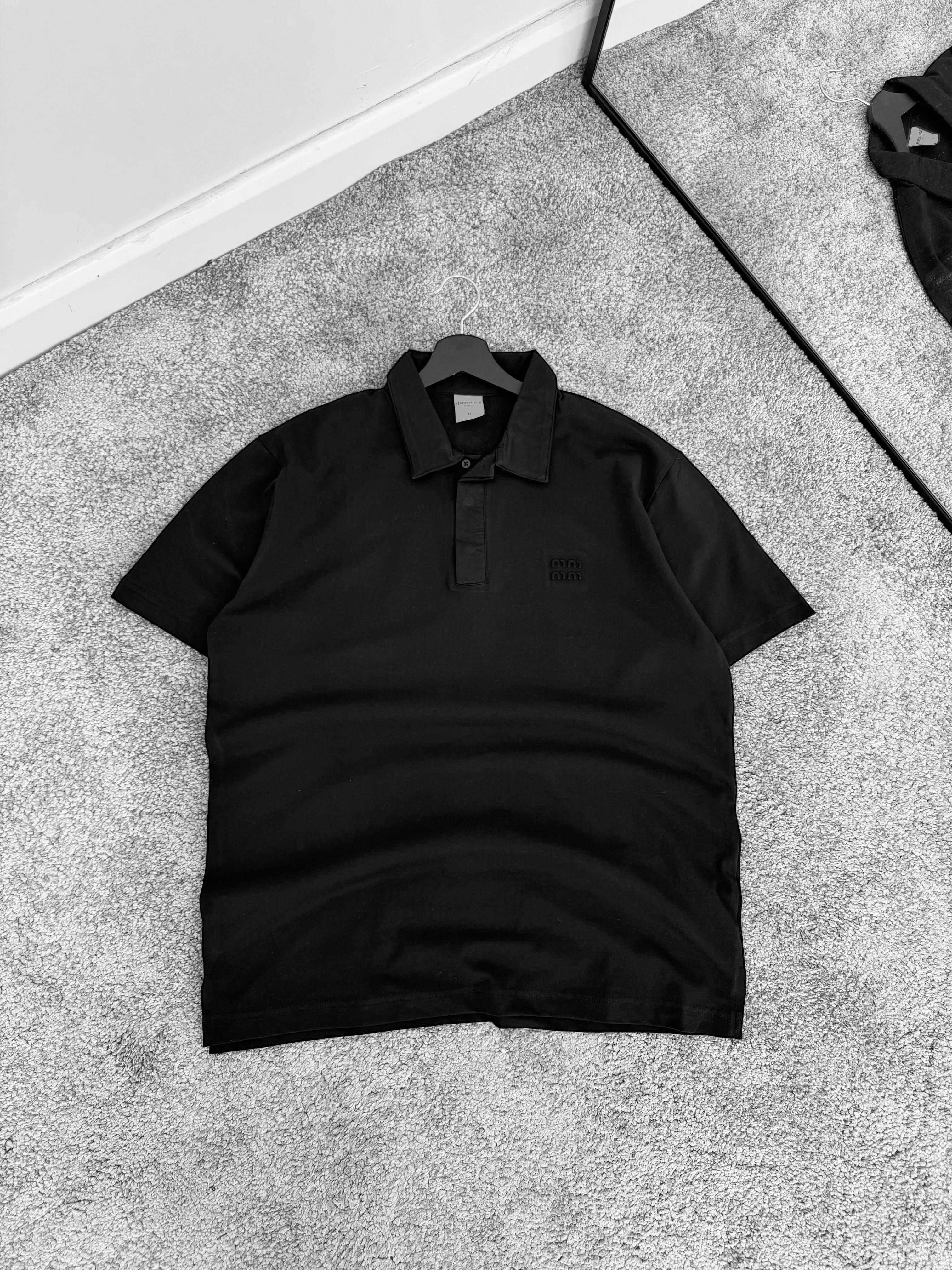 MM Kabartma Baskılı Oversize Polo Yaka Tişört (VV321) - Siyah