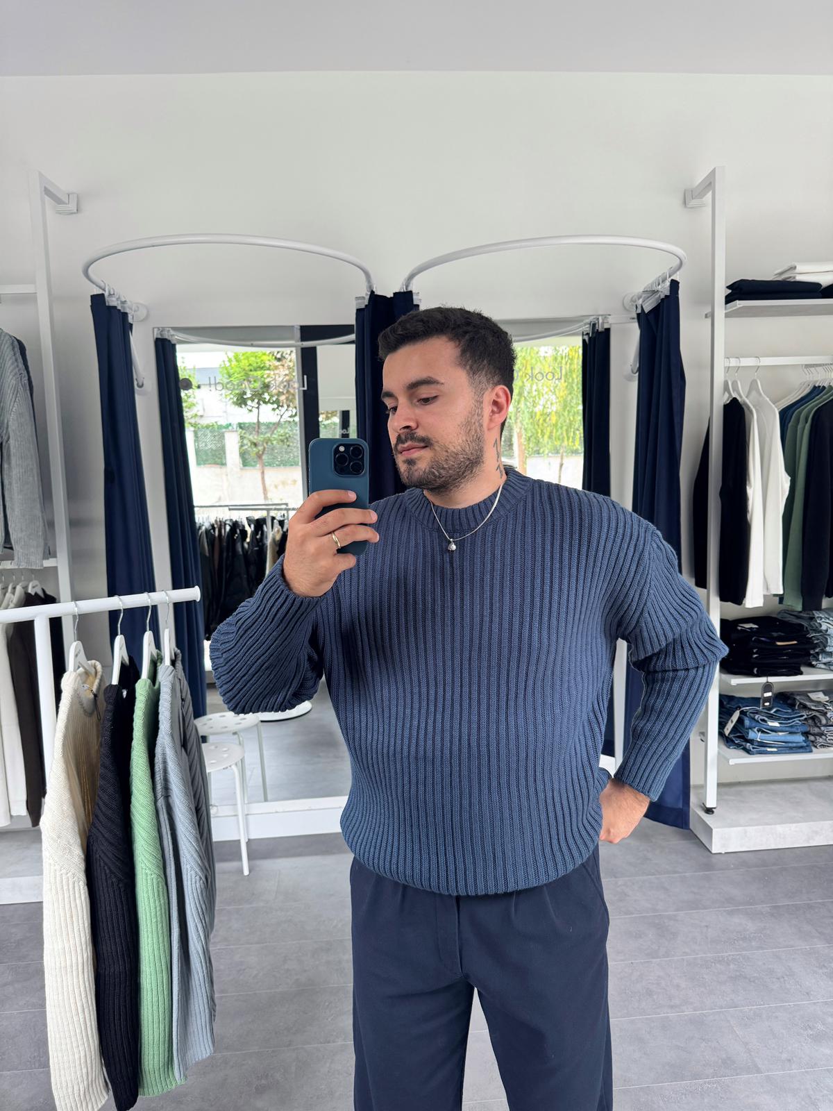 MRK Düz Oversize Örme Kazak (VV397) - Lacivert
