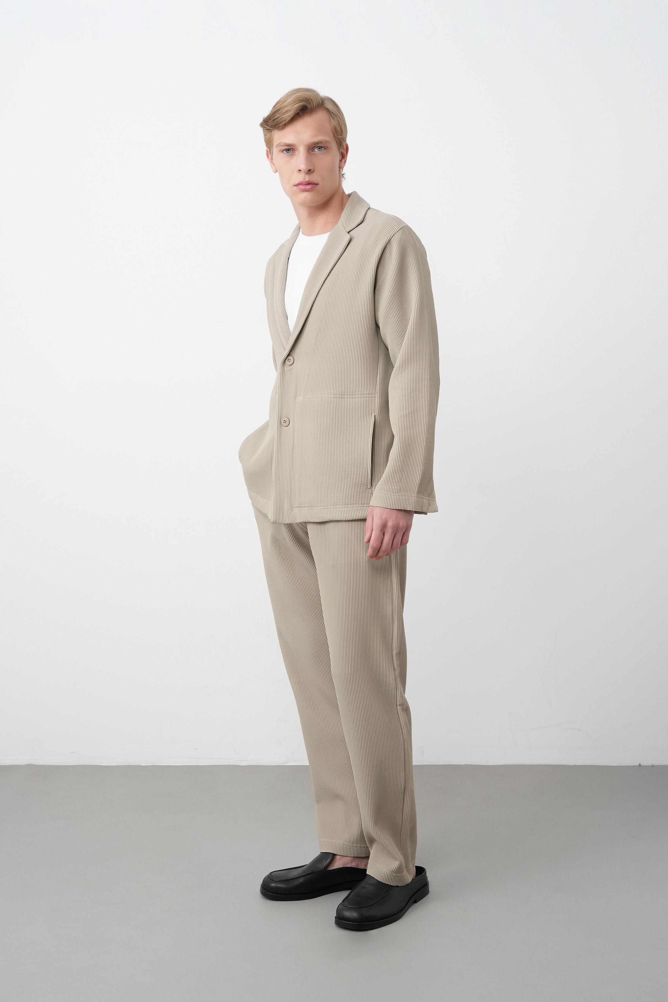 Fitilli Kumaş Oversize Takım (VP100) - Bej