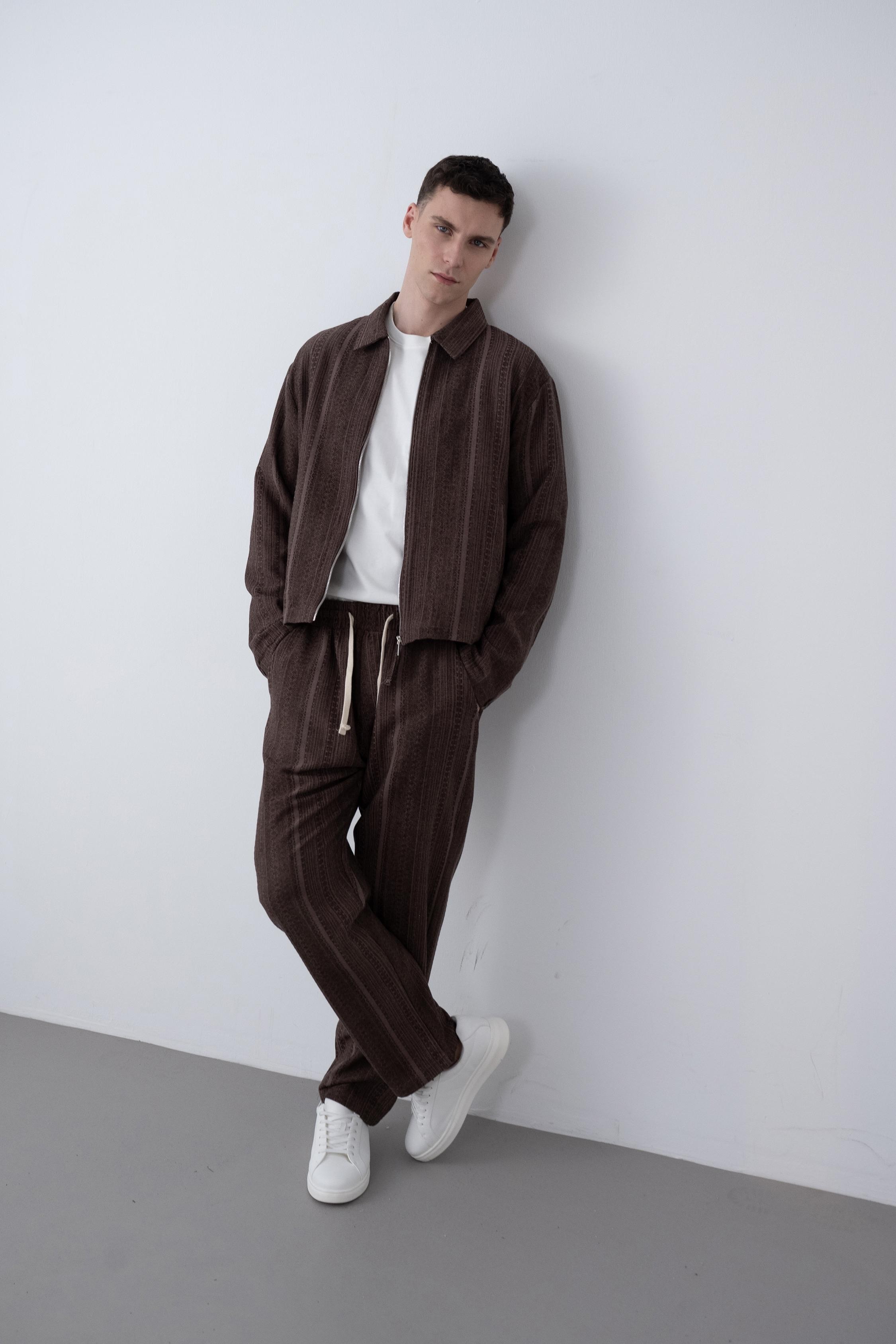 Etnik Desen Oversize Takım (VP103) - Acıkahve