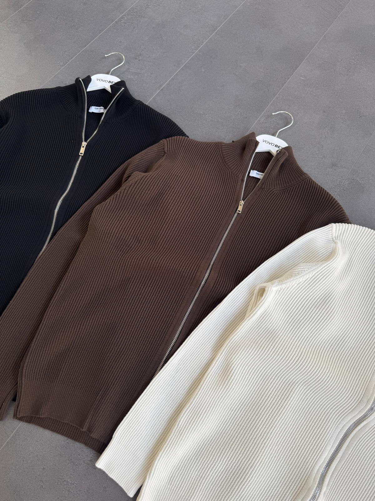 Çift Fermuarlı Standart Kalıp Hırka (VV378)