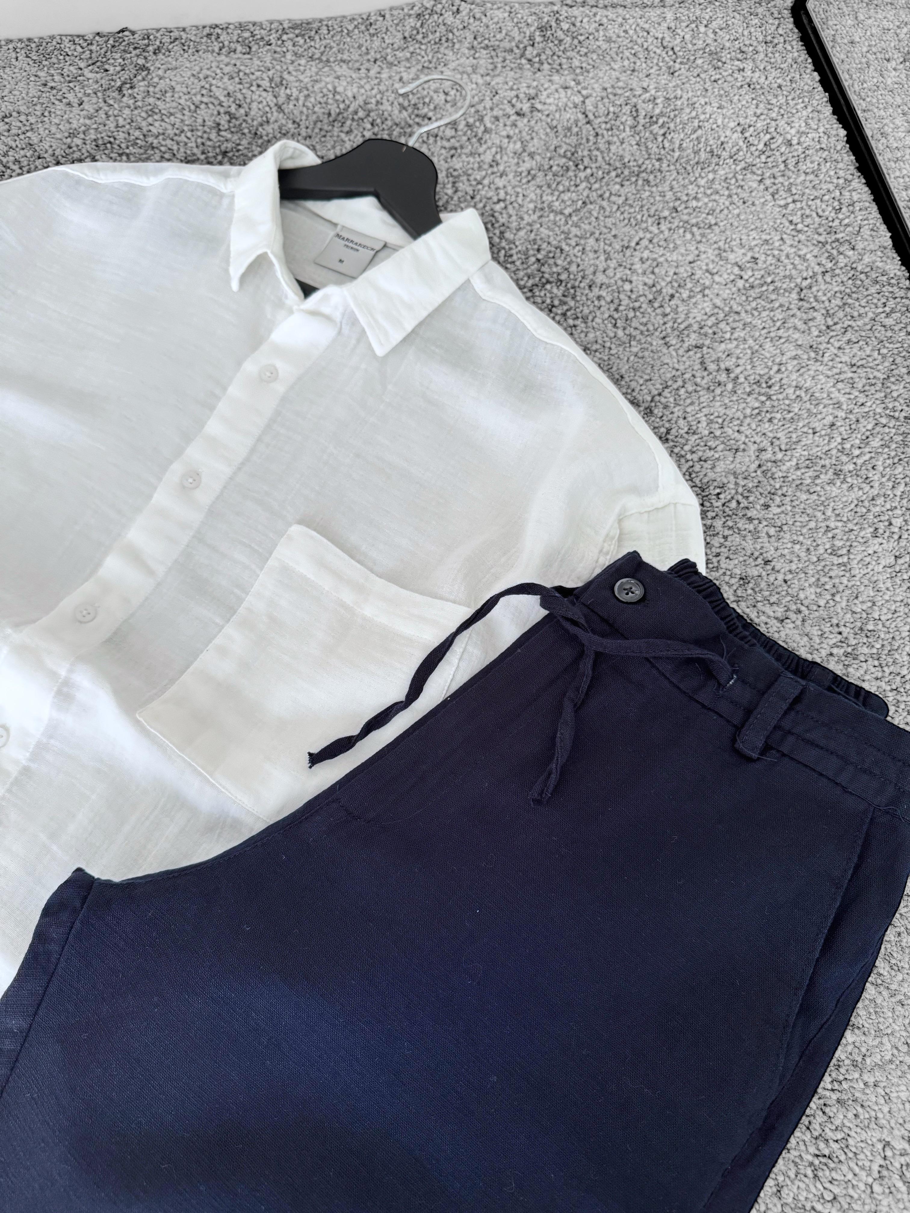  Müslin Kumaş Oversize Gömlek & Lacivert Bağcıklı Keten Şort (VV331)