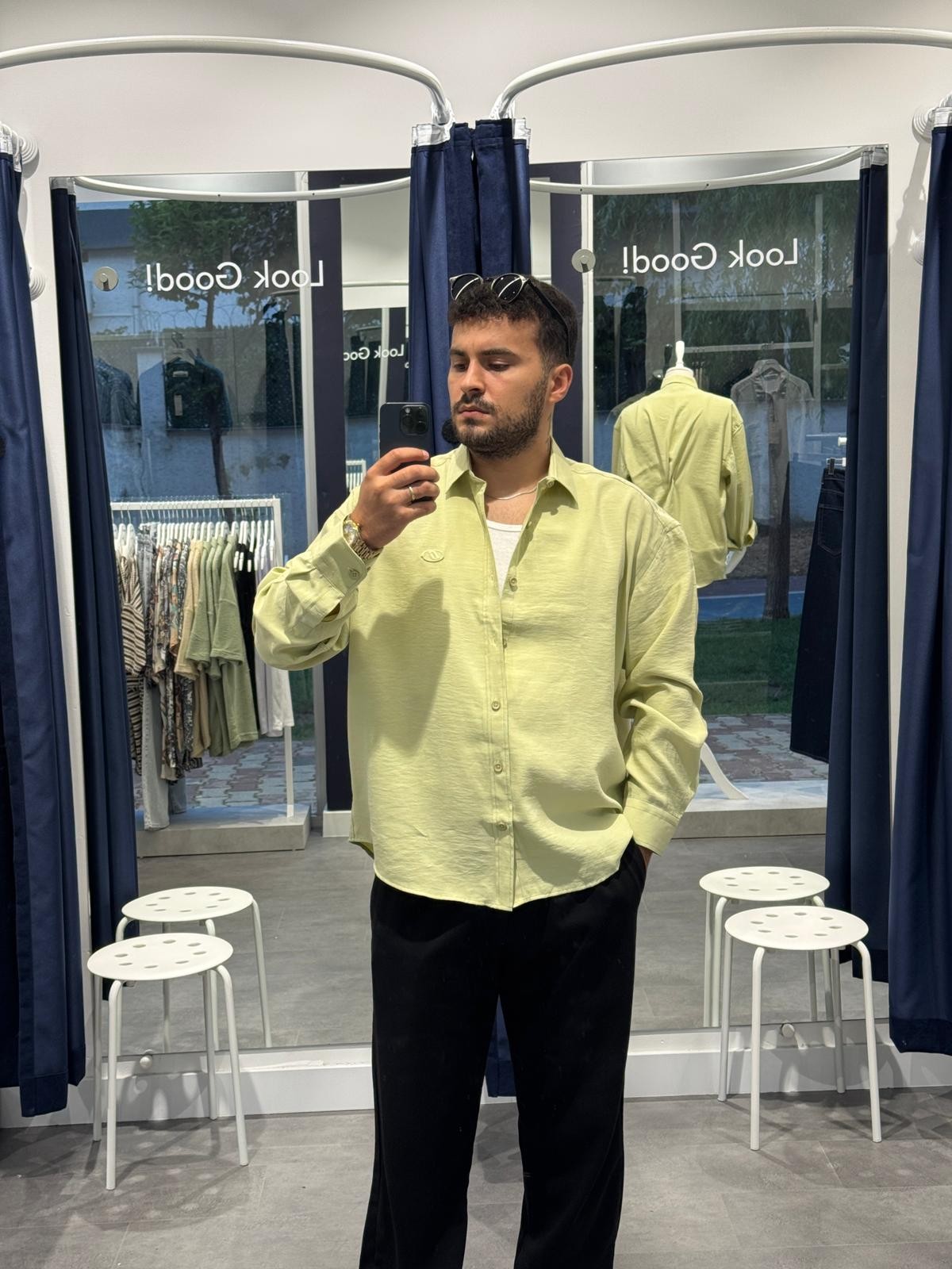 Fıstık Yeşili Oversize Modal Kumaş Gömlek (VV372)