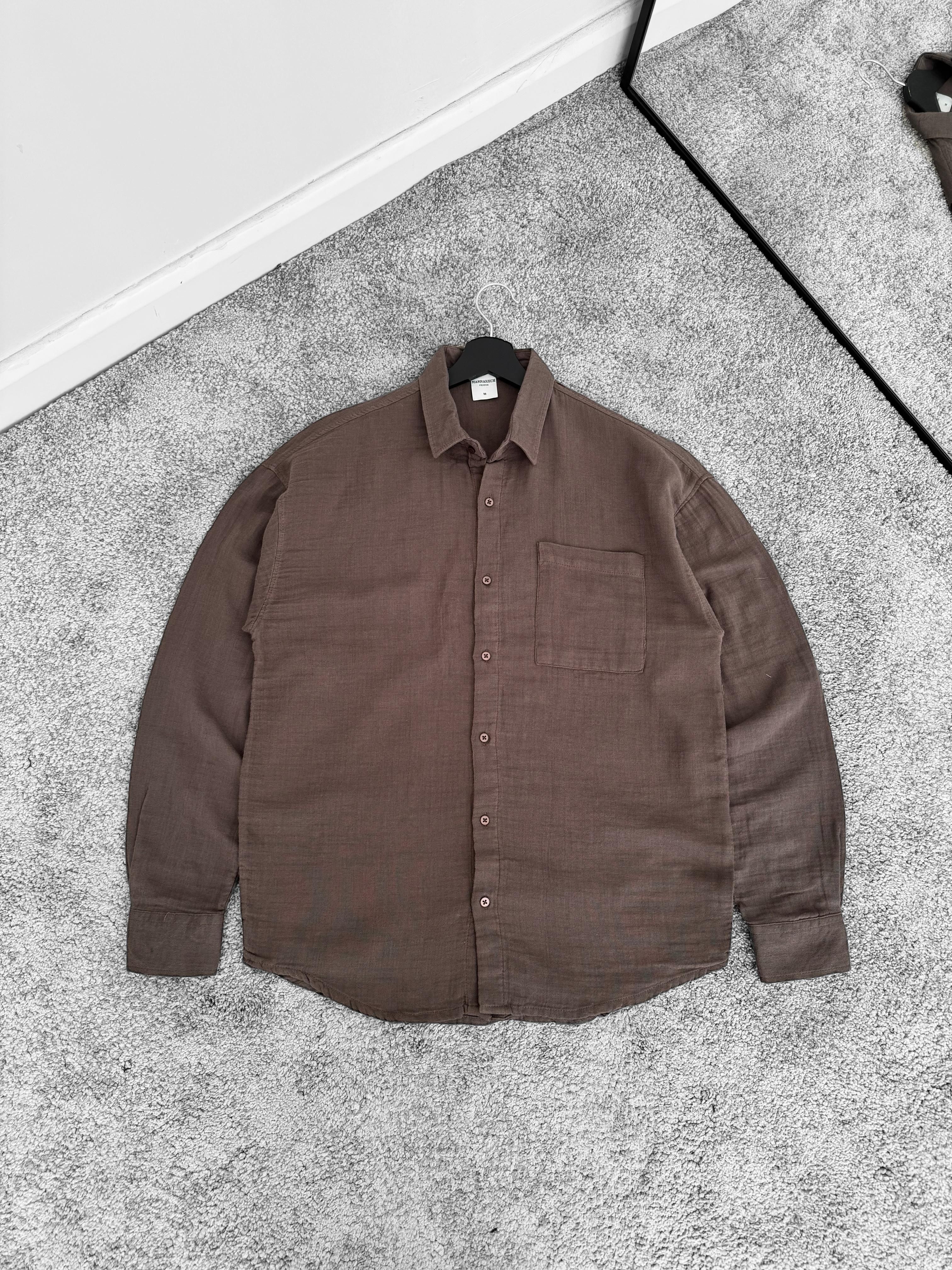 Müslin Kumaş Oversize Gömlek (VV307) - Kahverengi