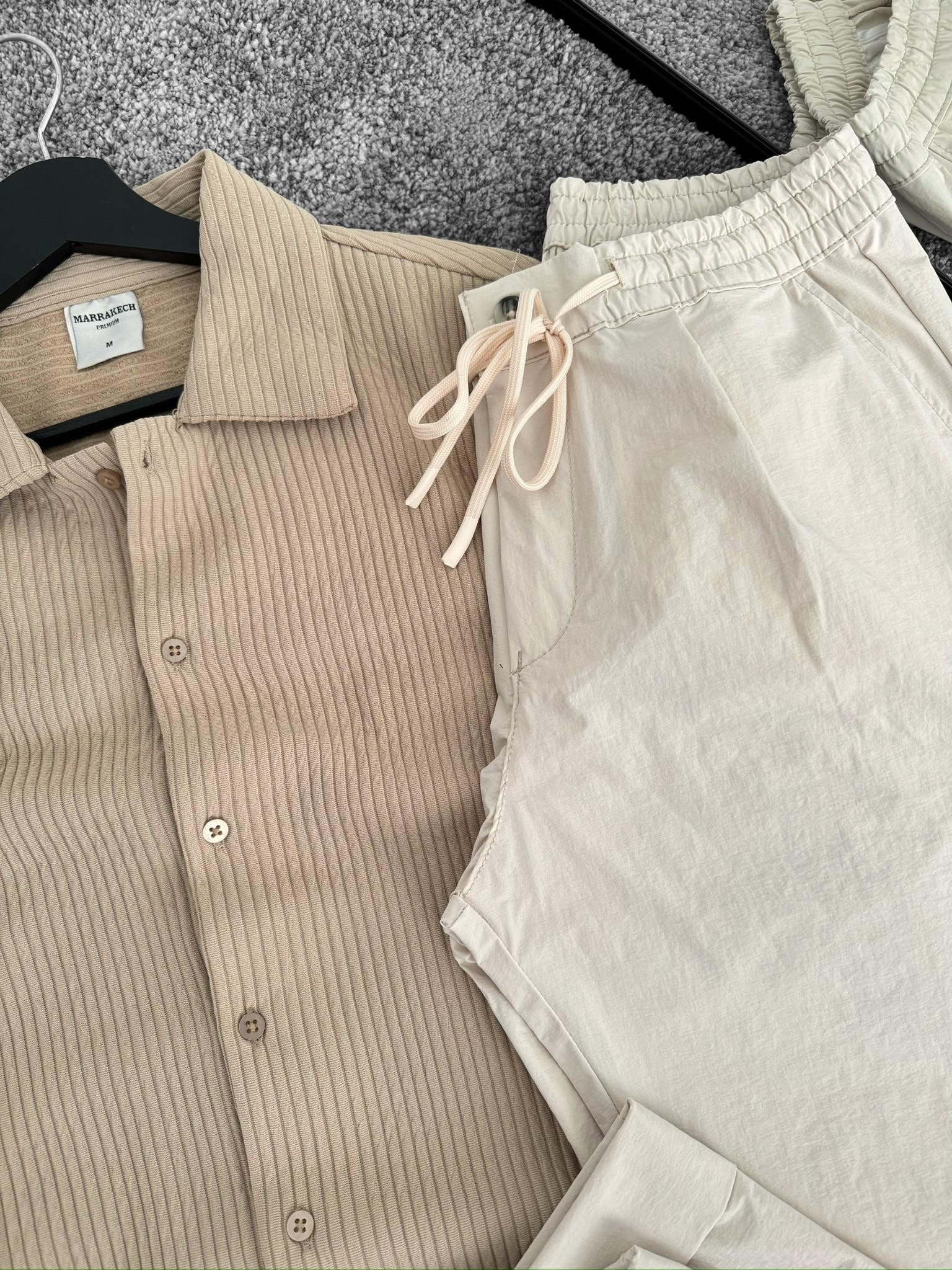 Bej Fitilli Gömlek & Bej Duble Paça Pantolon
