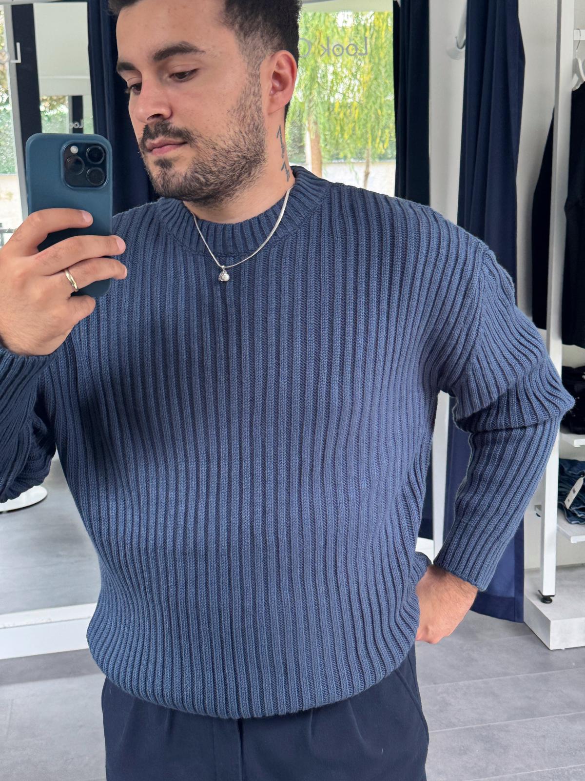 MRK Düz Fitilli Oversize Örme Kazak (VV397) - Lacivert