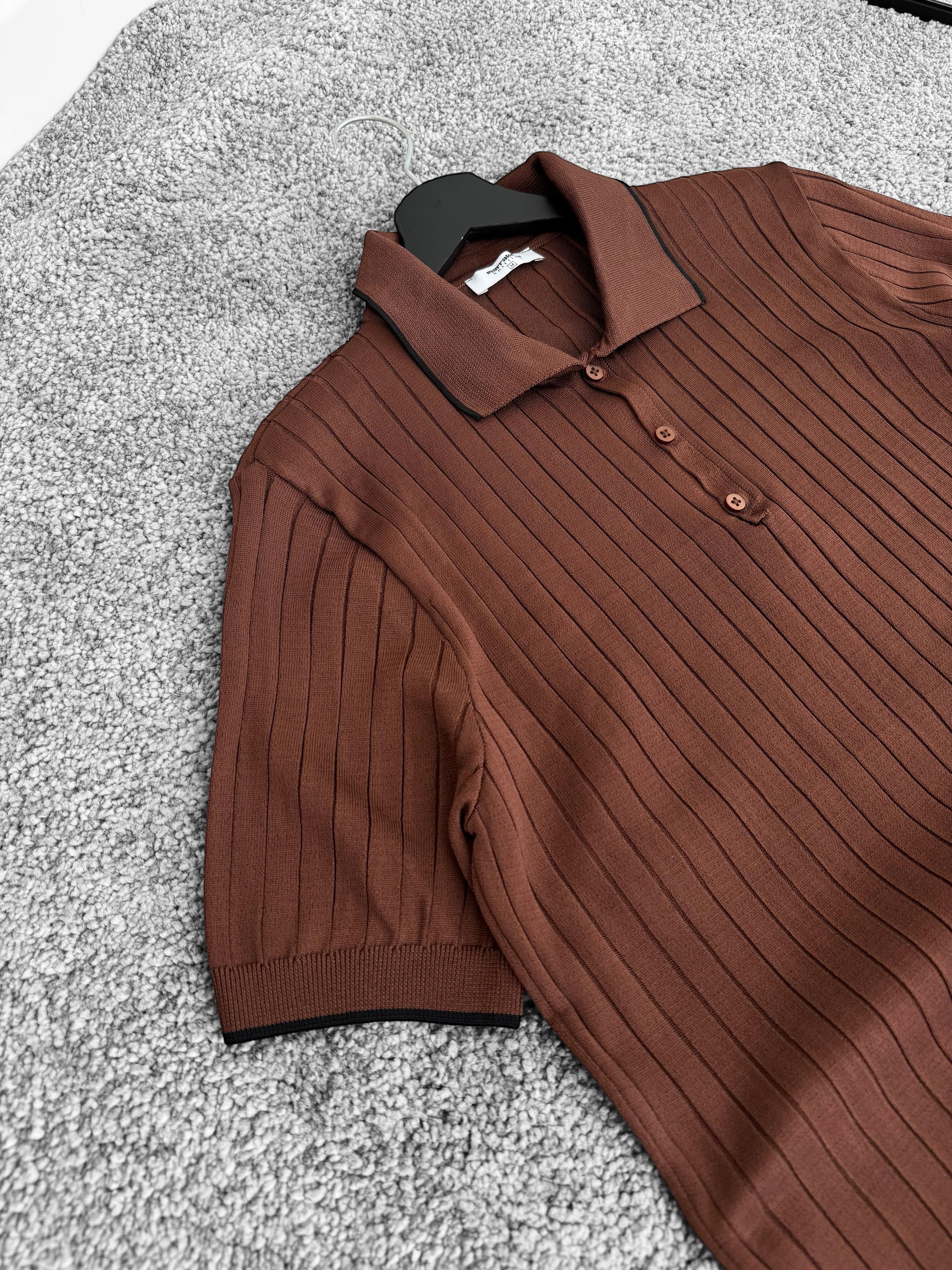 MRK Polo Yaka Düğmeli Fitilli Tişört (VV309) - Acıkahve