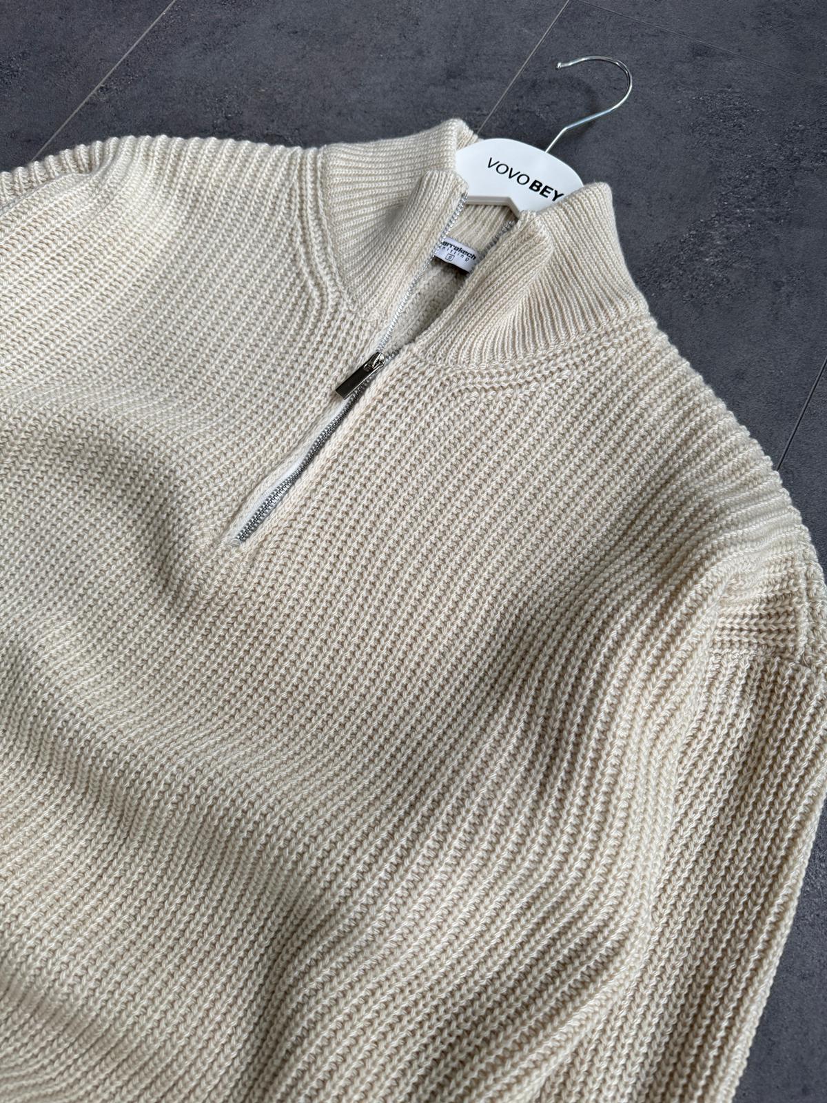 Yarım Fermuarlı Oversize Triko Kazak (VV402) - Ekru