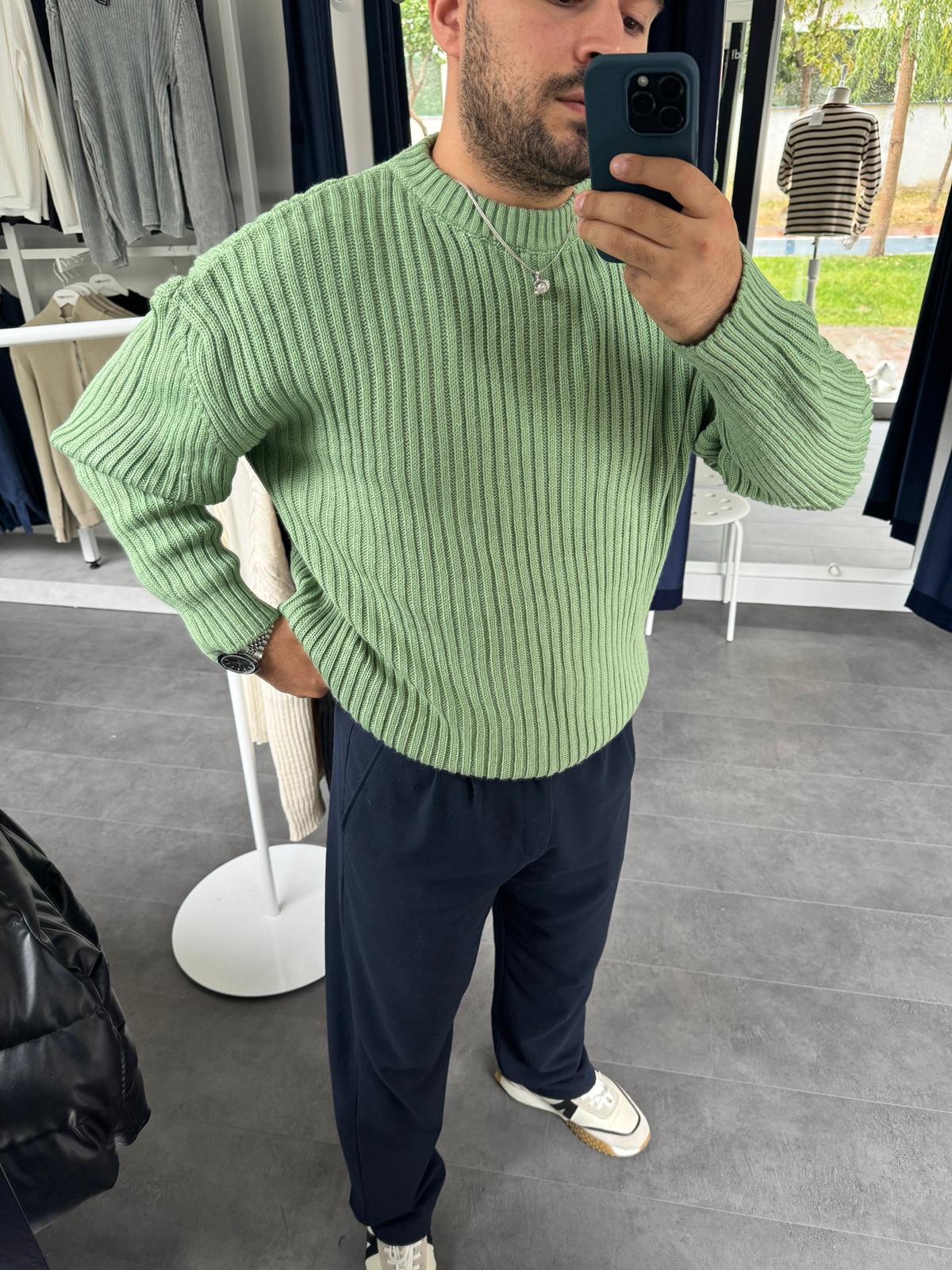 MRK Düz Oversize Örme Kazak (VV397) - Mint Yeşil