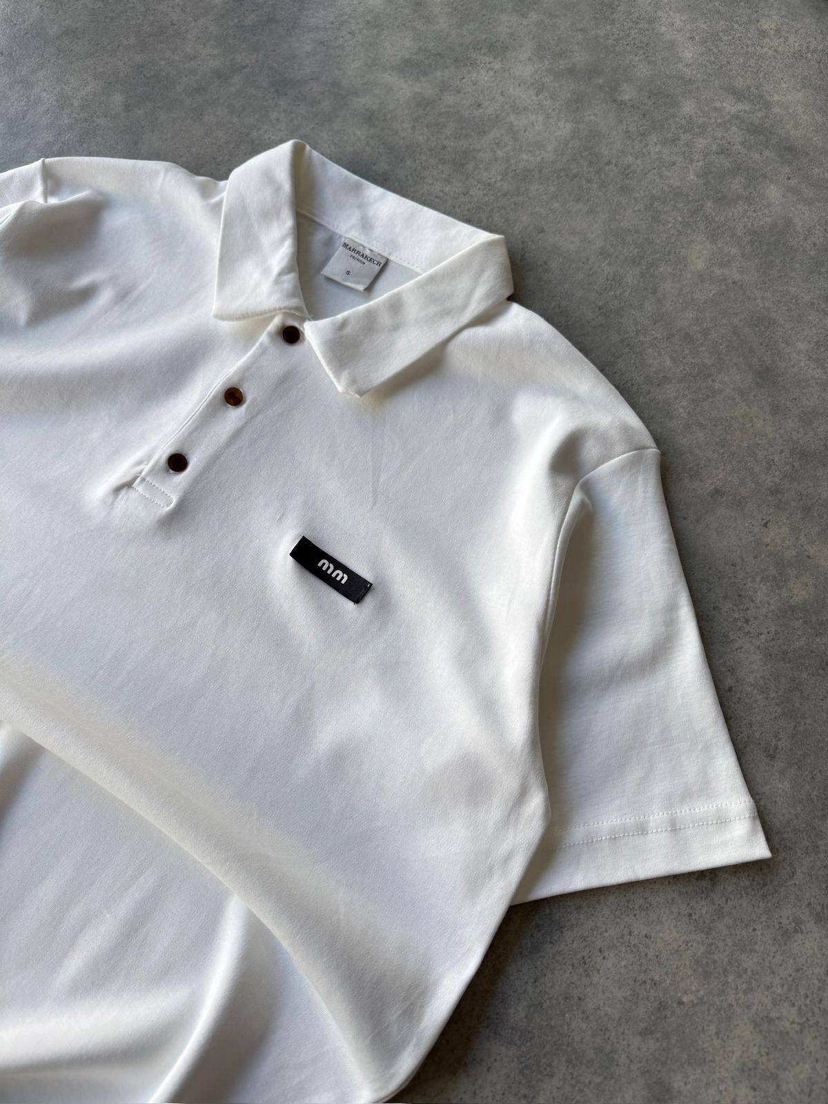 MM Polo Yaka Düğmeli Oversize Tişört (VV349) - Beyaz