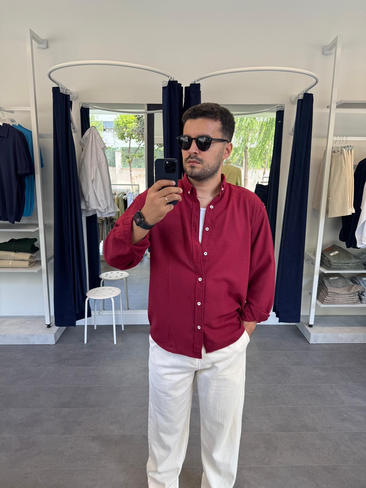 Oversize Fresh Keten Gömlek (VV361) - Kırmızı