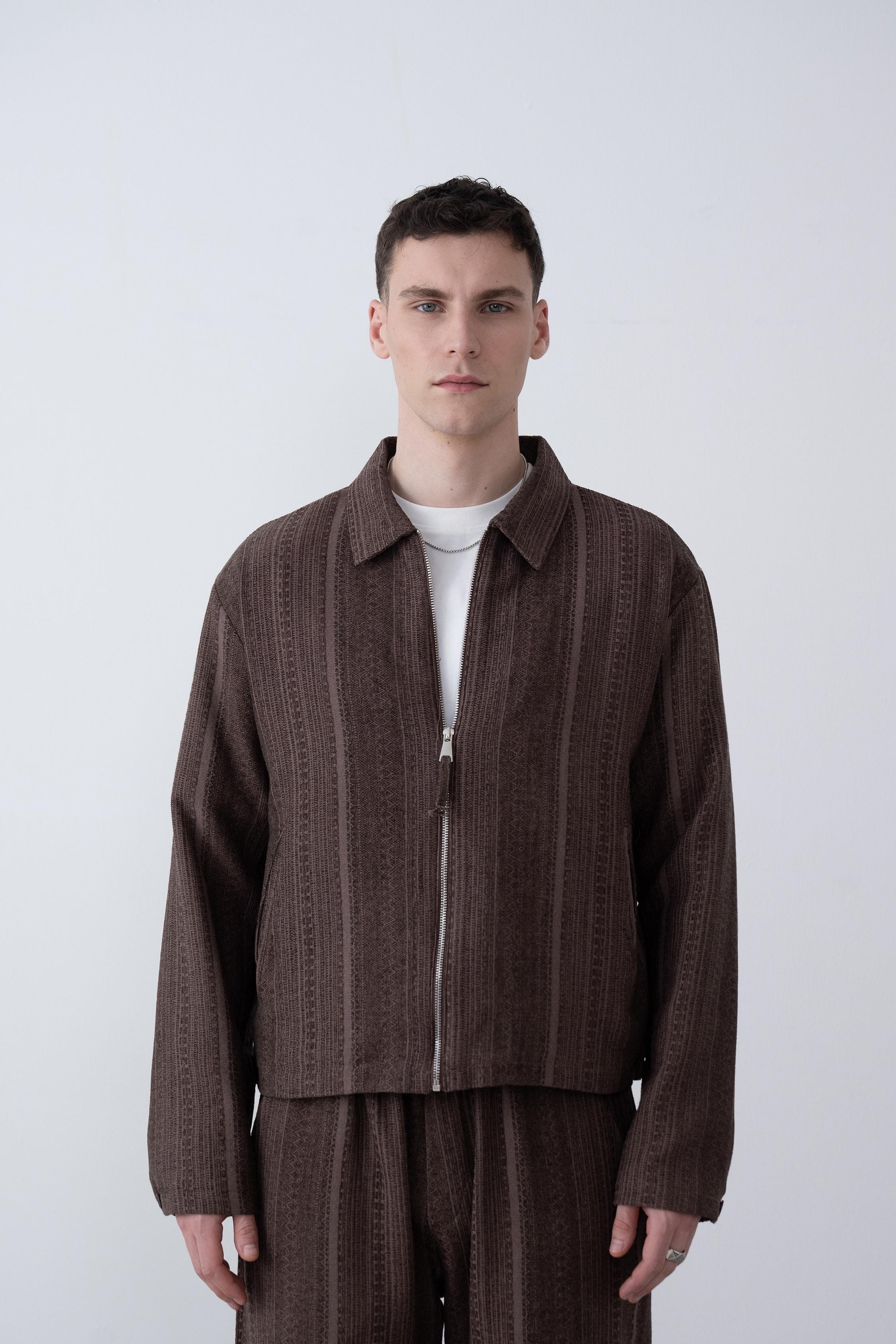 Etnik Desen Oversize Ceket (VP101) - Acıkahve